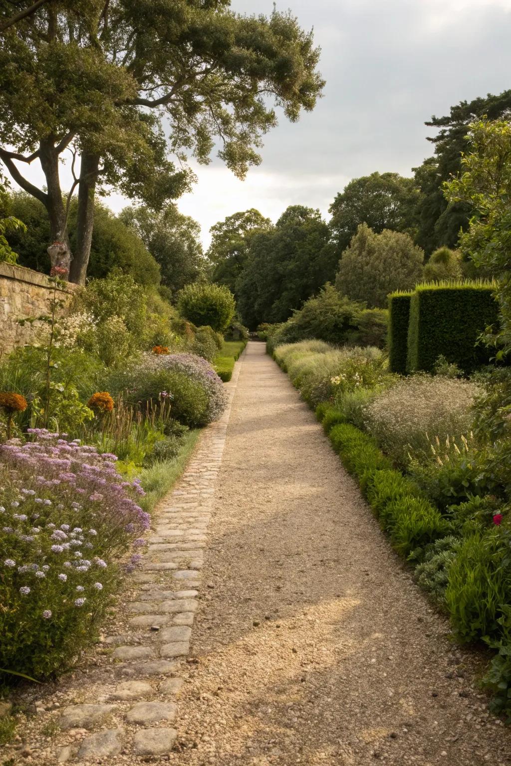 A charming gravel walkway blending seamlessly into the natural landscape.