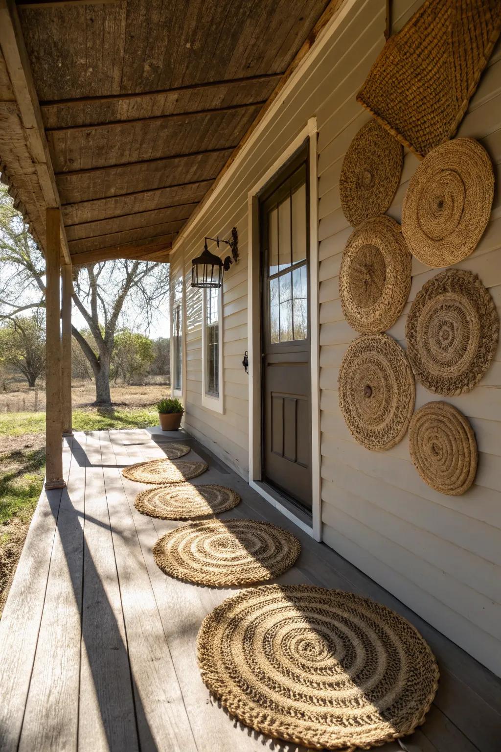 Woven straw mats providing filtered shade.