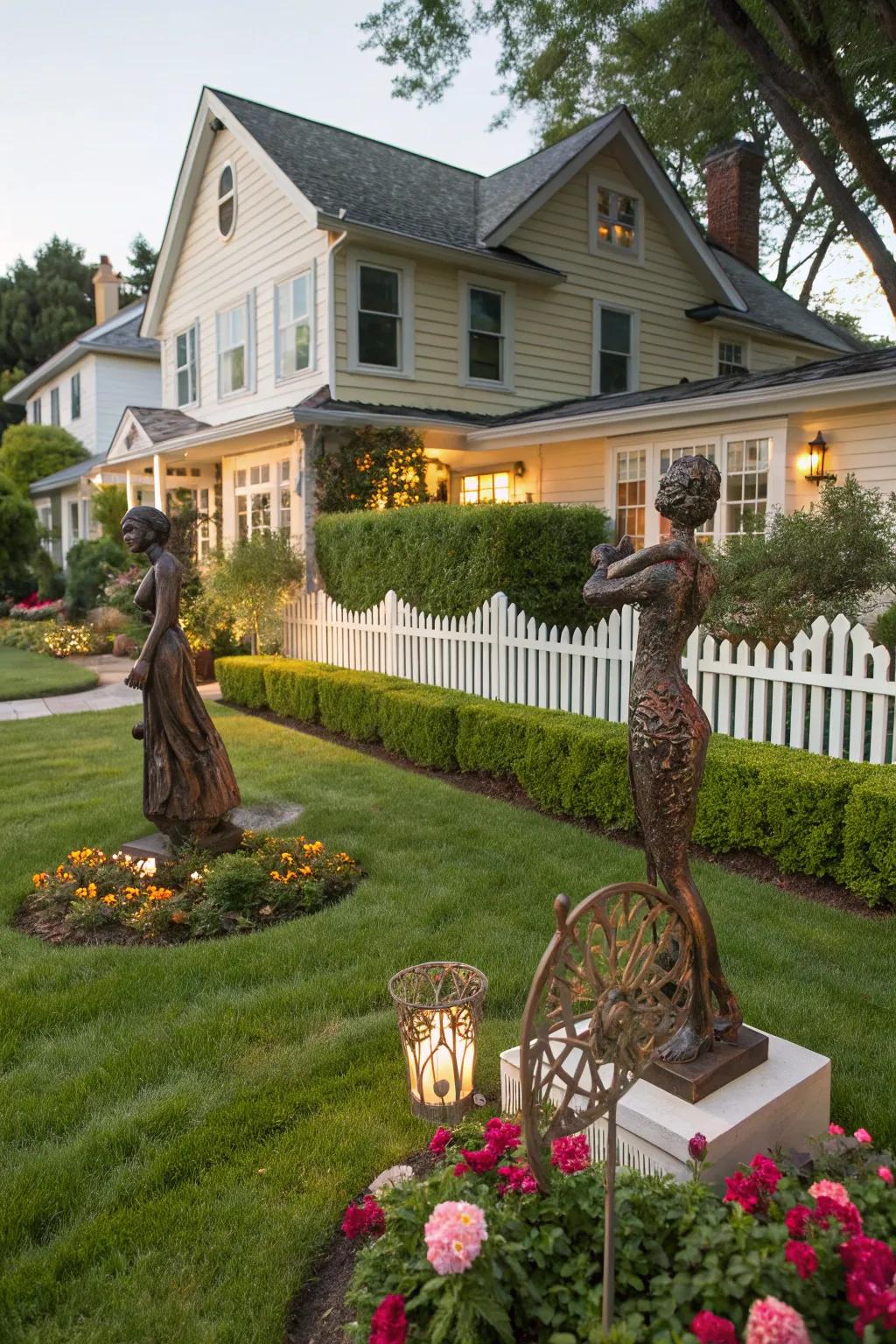 Artistic sculptures can transform your yard into an outdoor gallery.