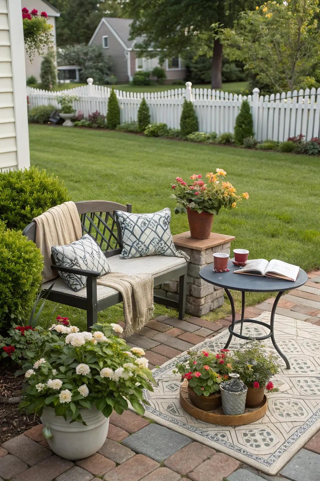 A seating area makes your front yard a welcoming space for relaxation.