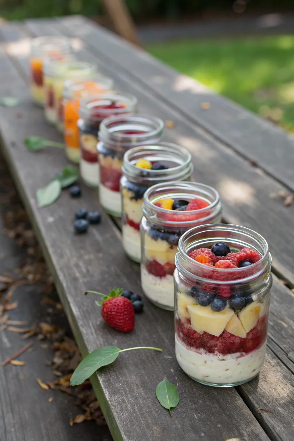 Layered fruit jars are both chic and convenient for on-the-go enjoyment.