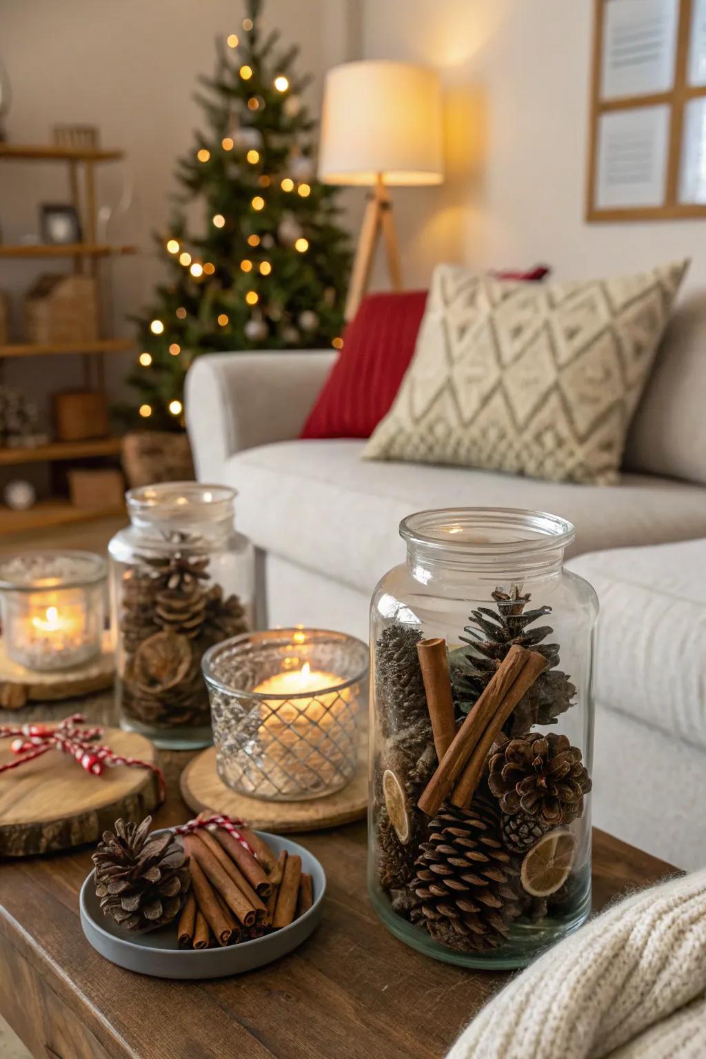 Rustic jars imbue spaces with a festive holiday spirit.