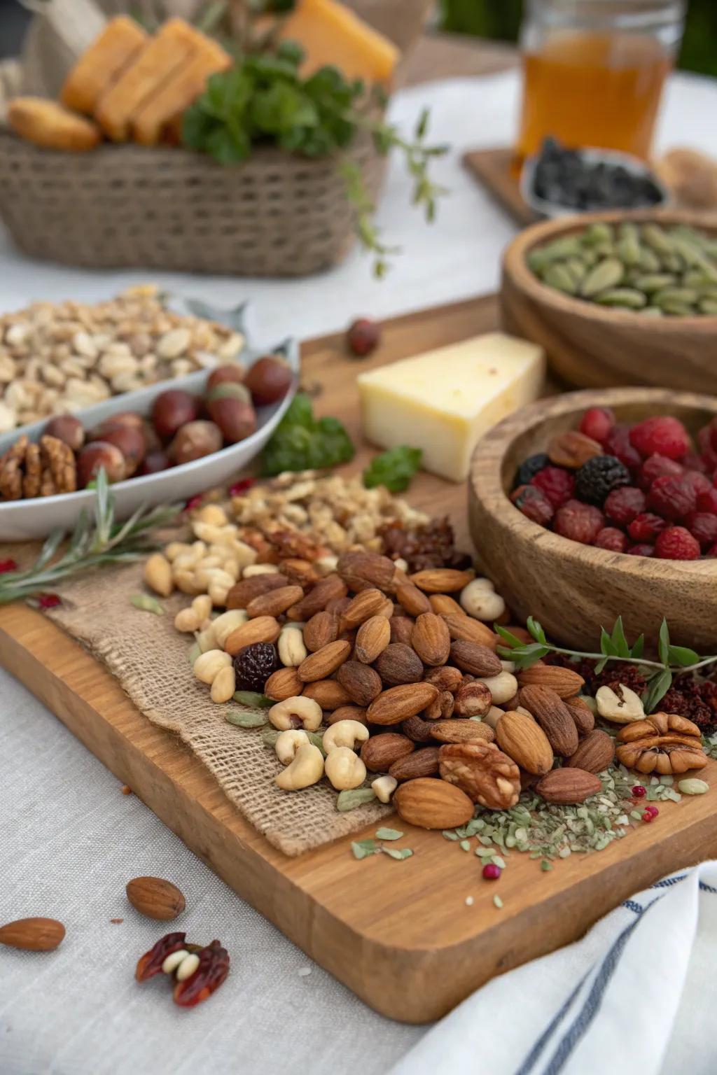 A crunchy medley of nuts and seeds for snacking.