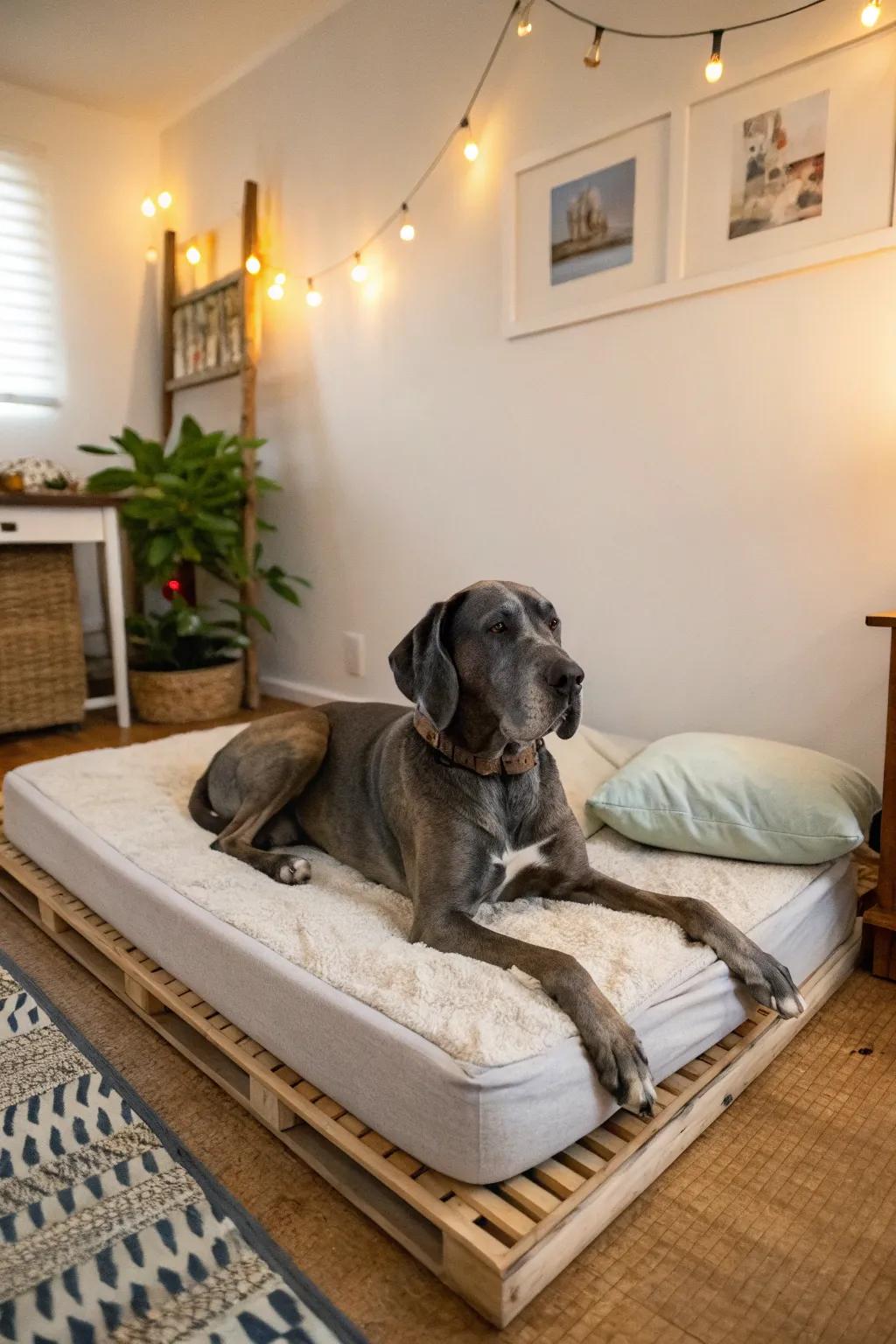 Crib mattresses make for spacious and economical Great Dane beds.