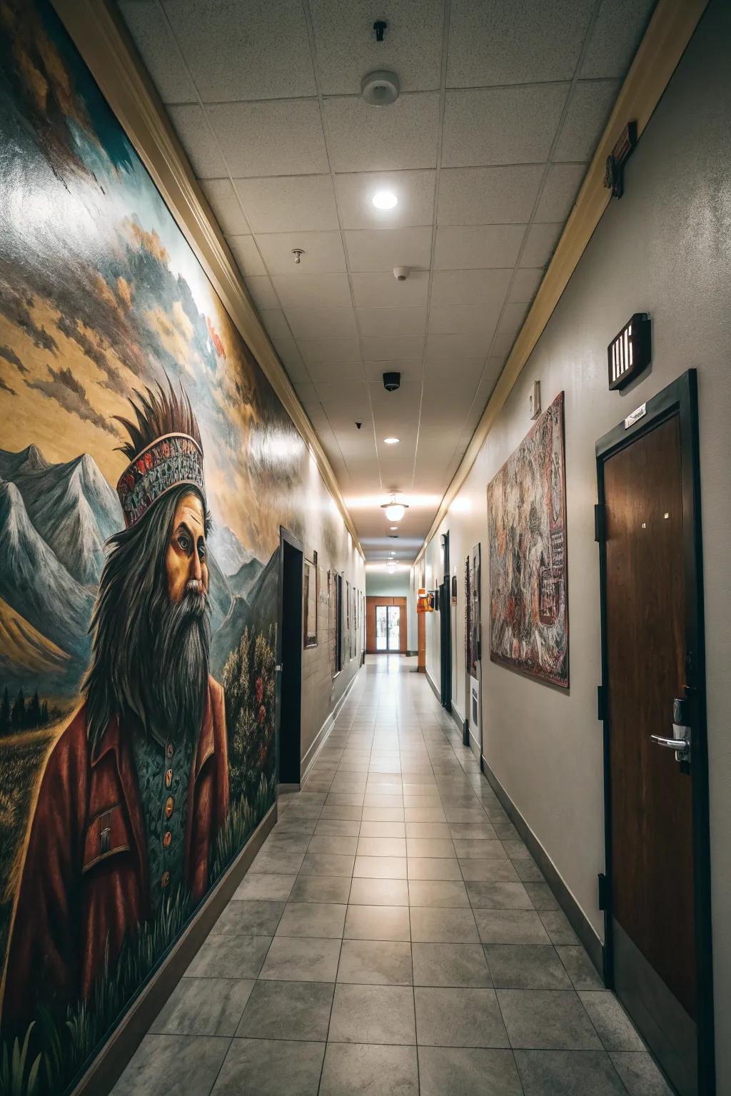 Murals can transform hallways into immersive art experiences.