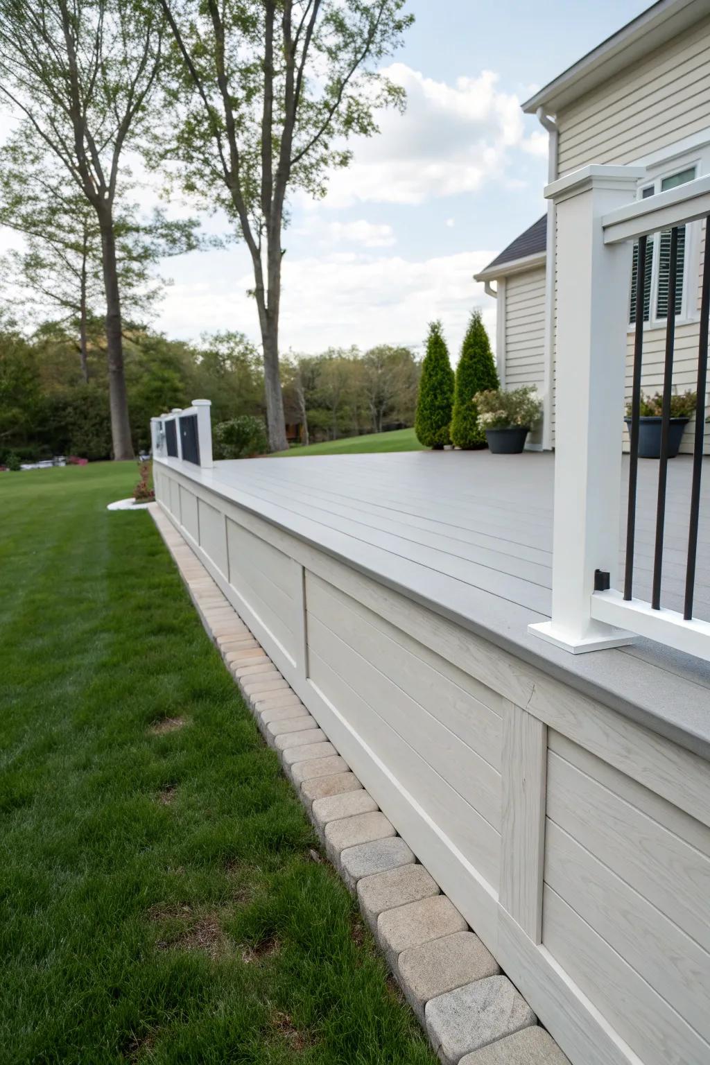 Vinyl skirting provides flexibility in design and maintenance.