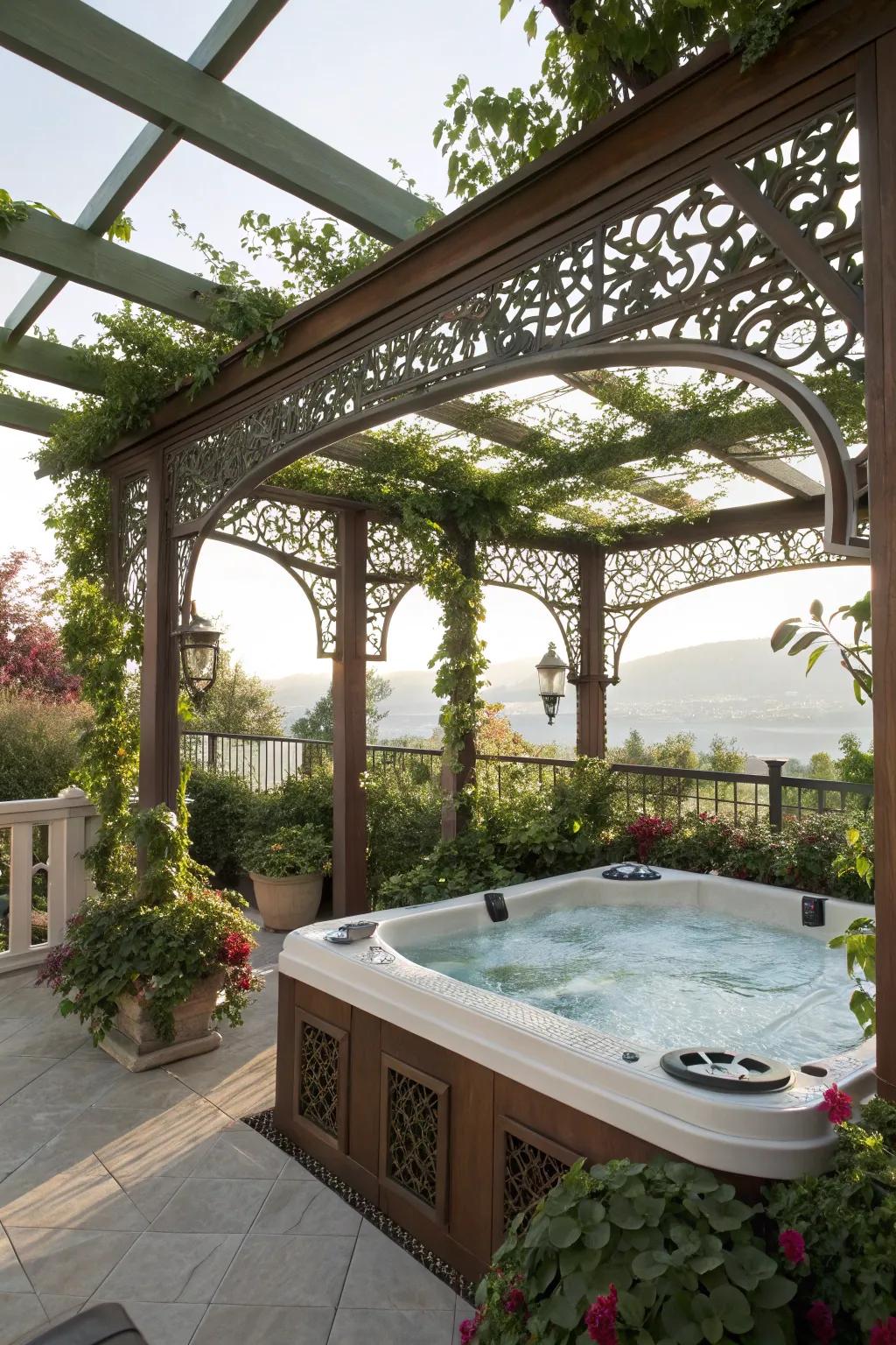 An artistic pergola design offering elegance and light play.