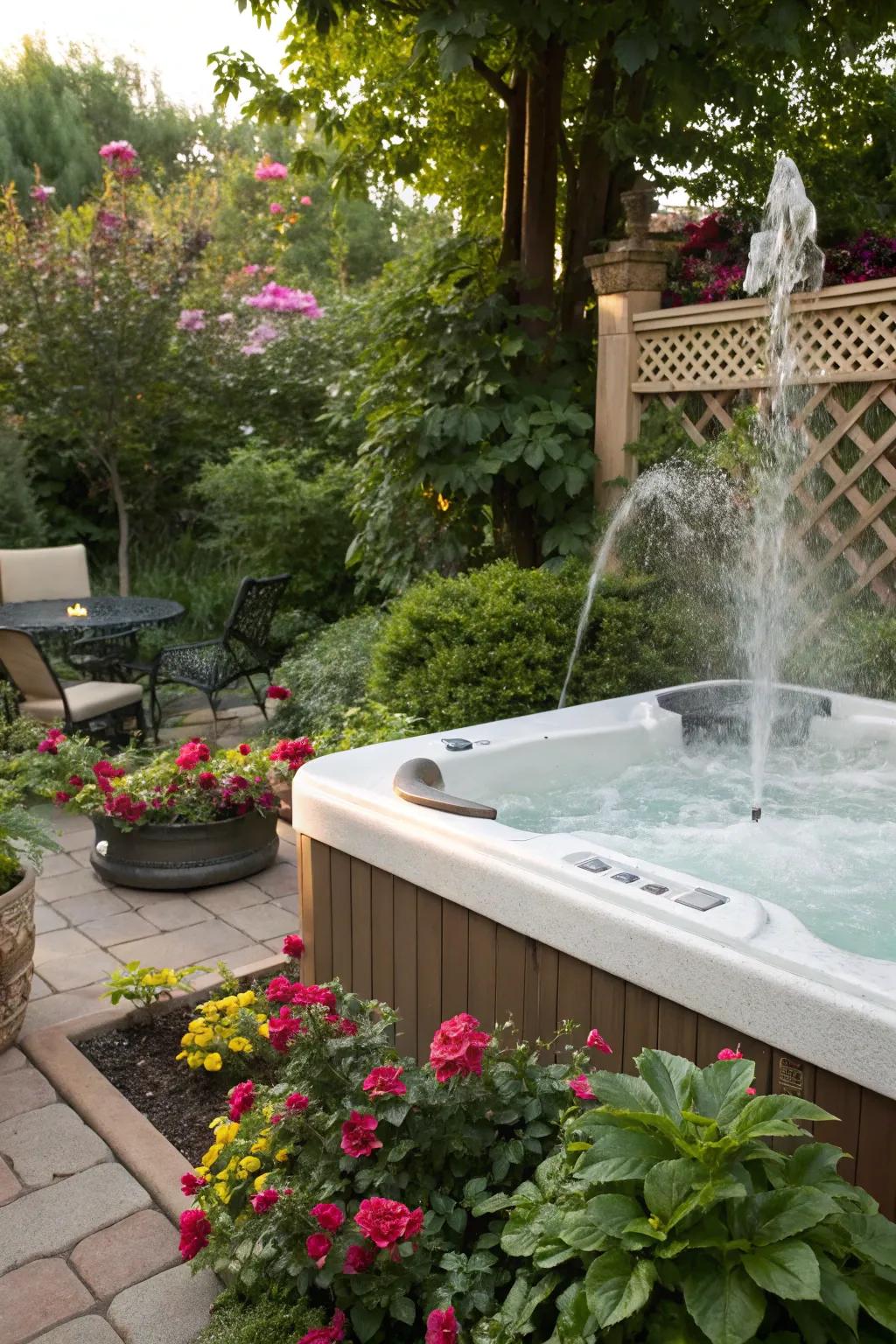 A water feature adds tranquility and enhances the spa-like atmosphere.