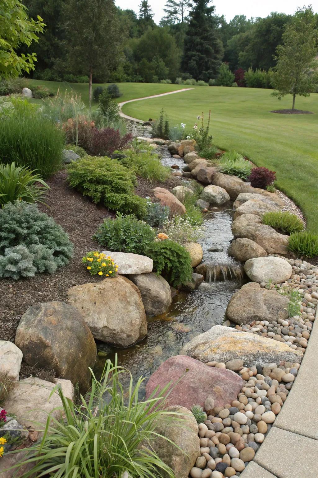 Berms divert water while adding interest to the landscape.