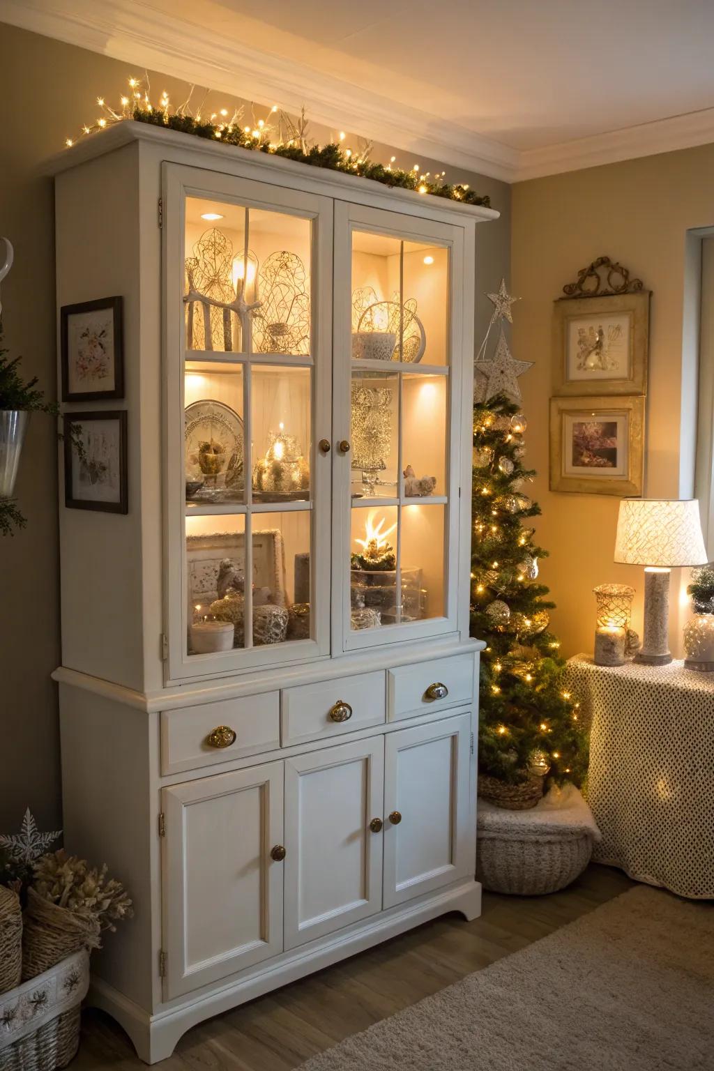 Integrated lighting highlights the beauty of this hutch.