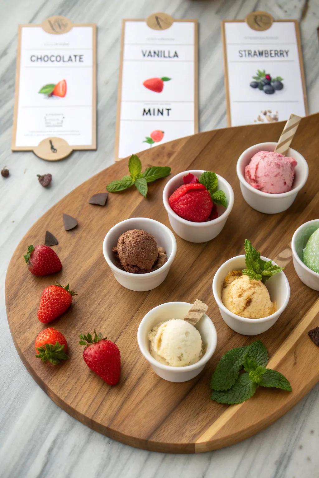 An ice cream tasting flight that offers a gourmet experience for the senses.