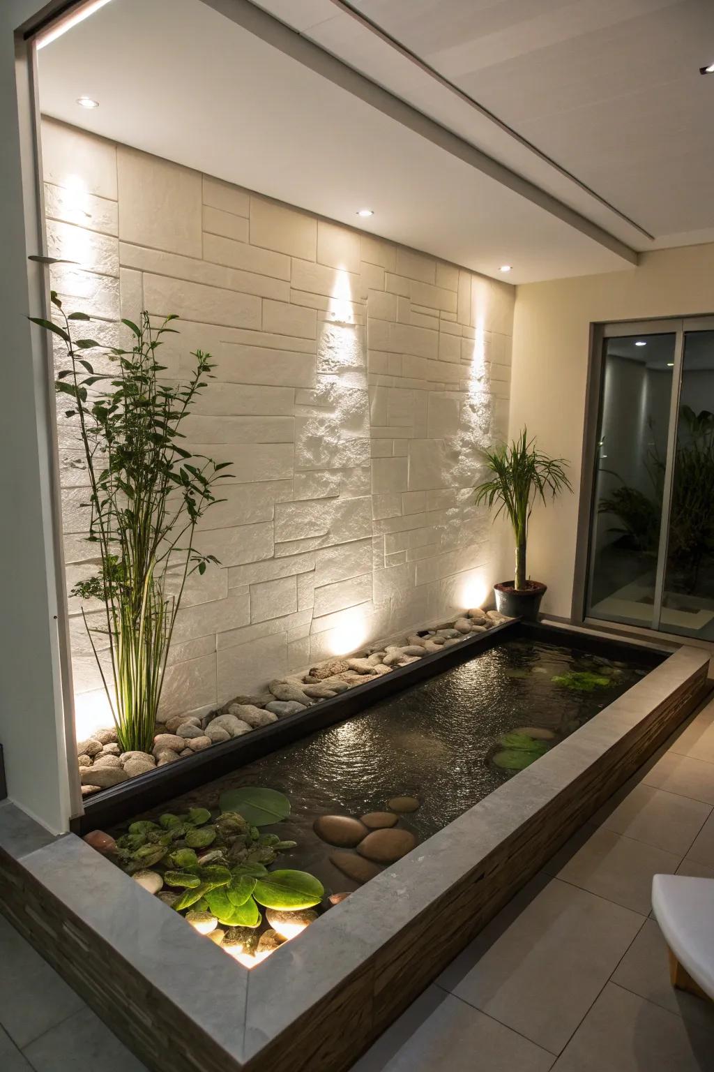 Wall-mounted ponds offer modern elegance and save space.