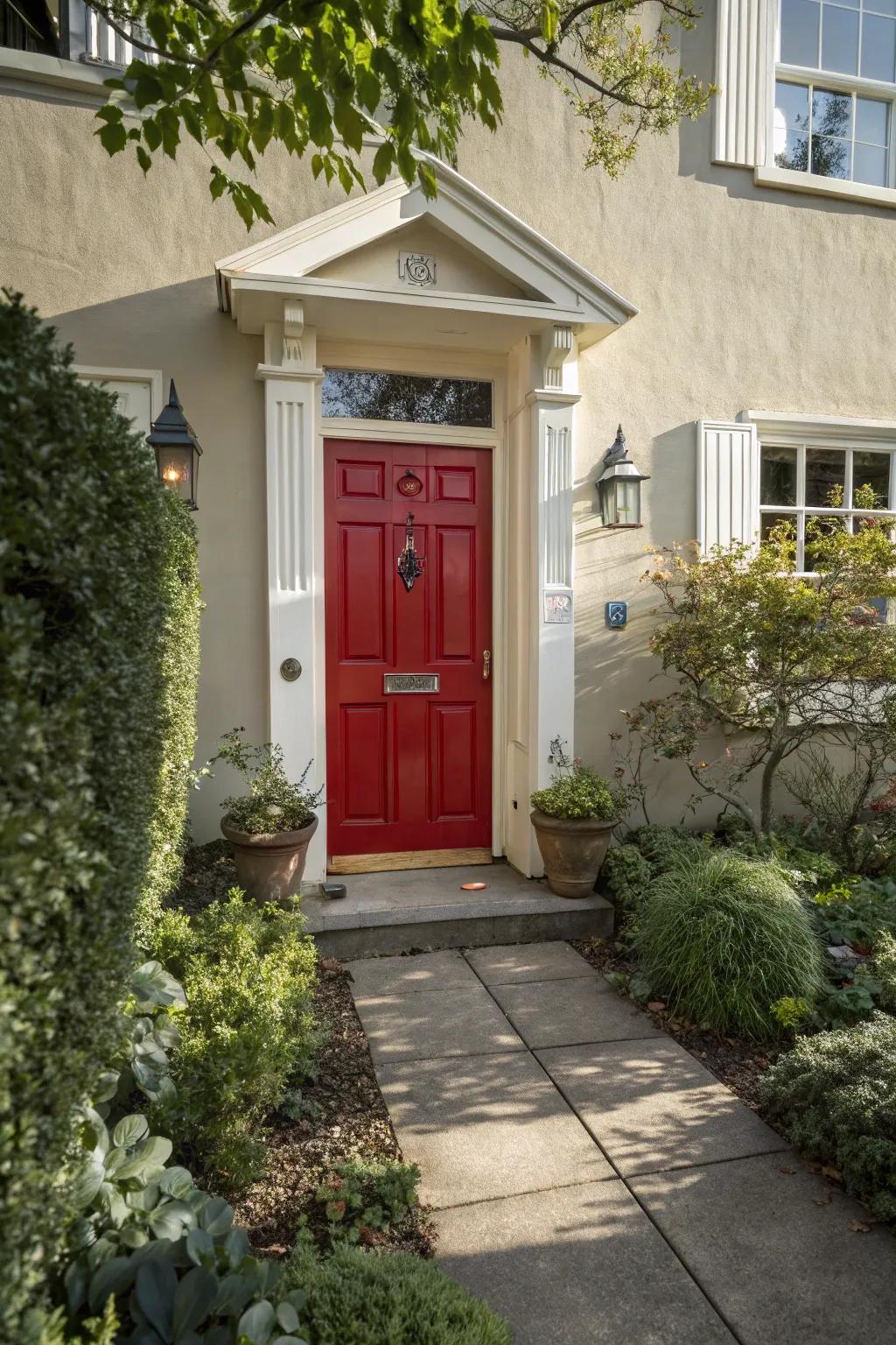 A classic red door exudes warmth and timelessness.