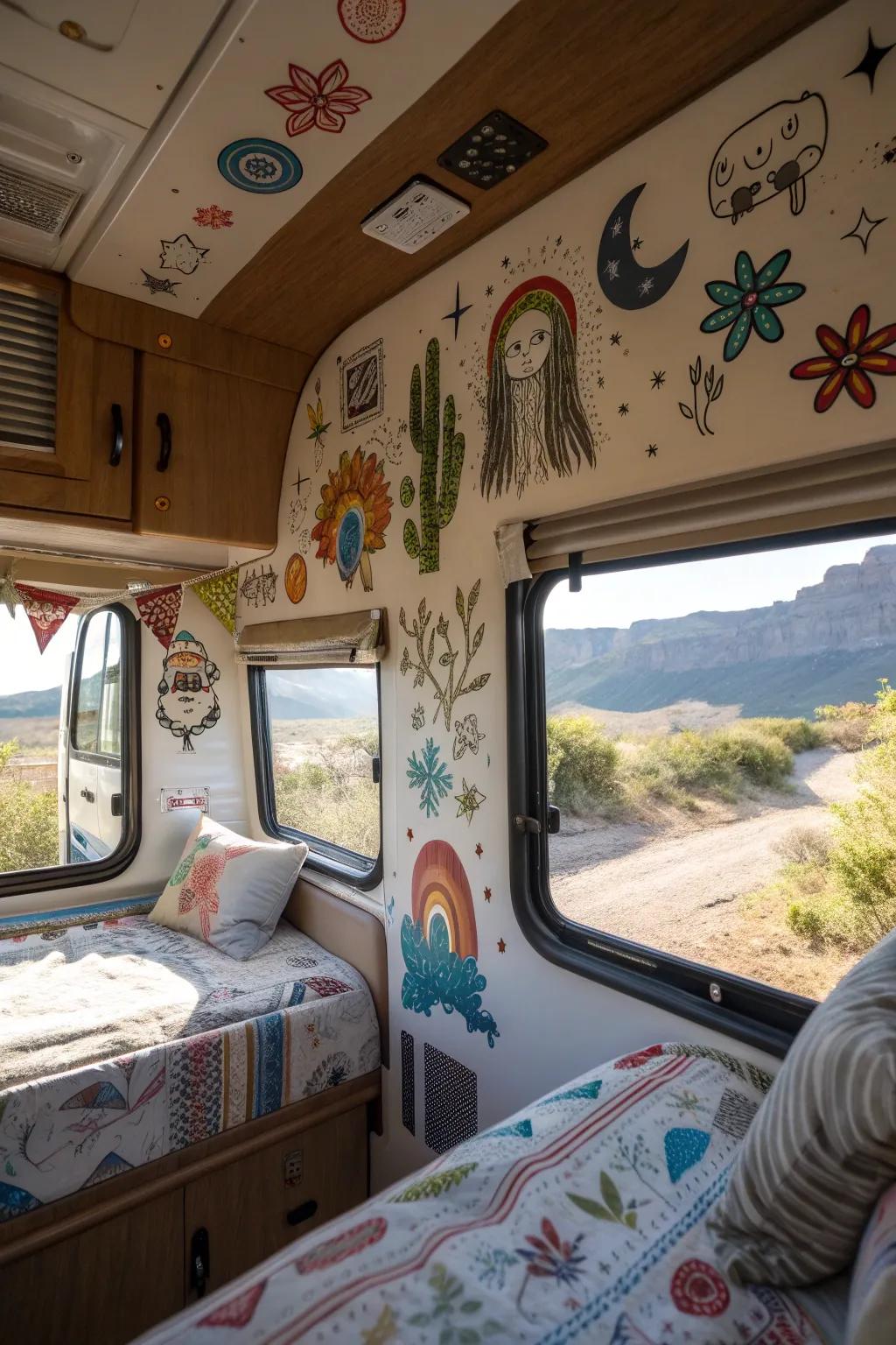 Unique wall art that adds personality to the camper.