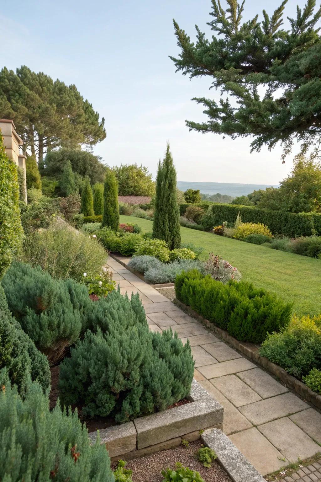 Elegant garden edges defined by junipers