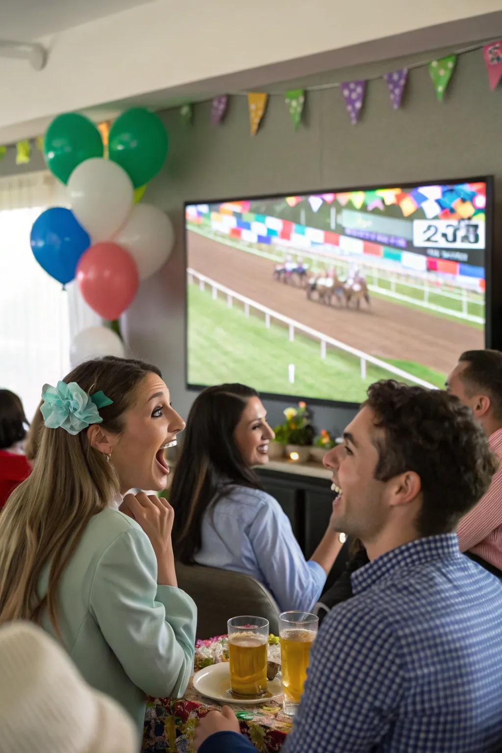 Guests gathered around to watch the thrilling Kentucky Derby race.