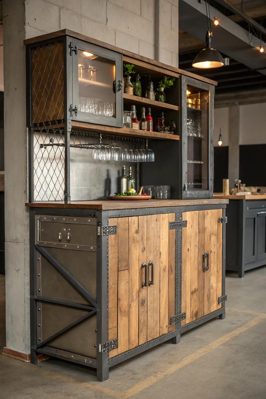 An industrial bar cabinet with a modern edge.