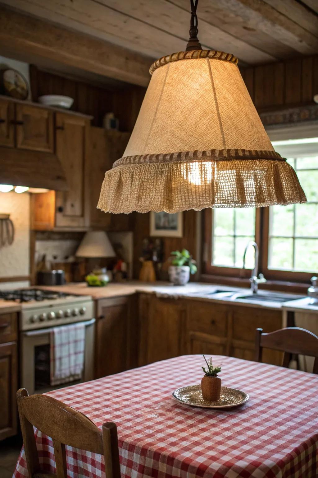 Create a cozy farmhouse vibe with burlap trim on your lampshade.