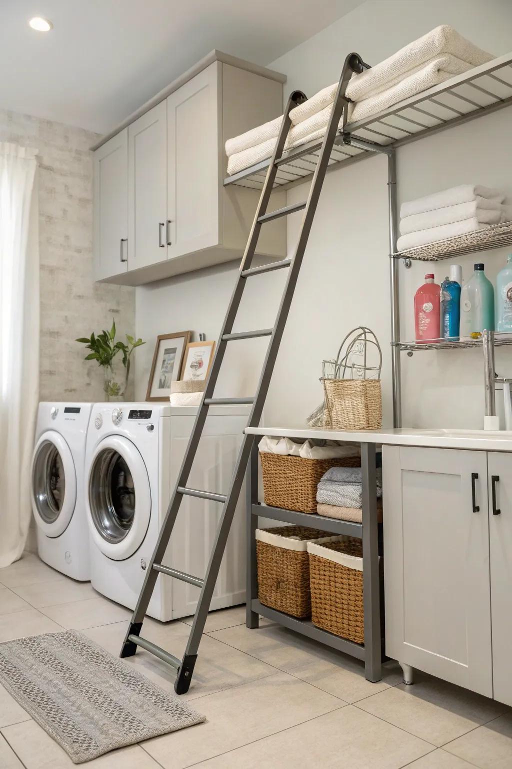 A folding ladder adds practicality and style.