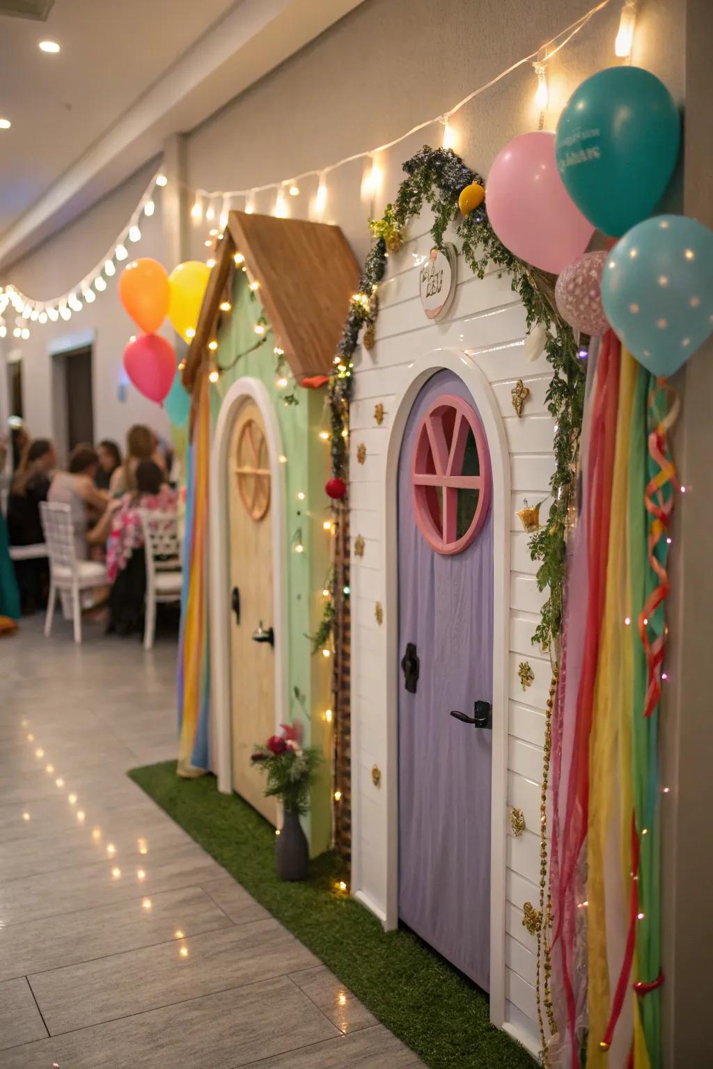 Miniature doorways add an element of surprise and whimsy to the party.