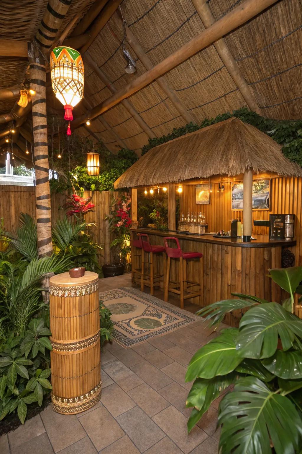 Find your island escape in a tiki-themed man cave.