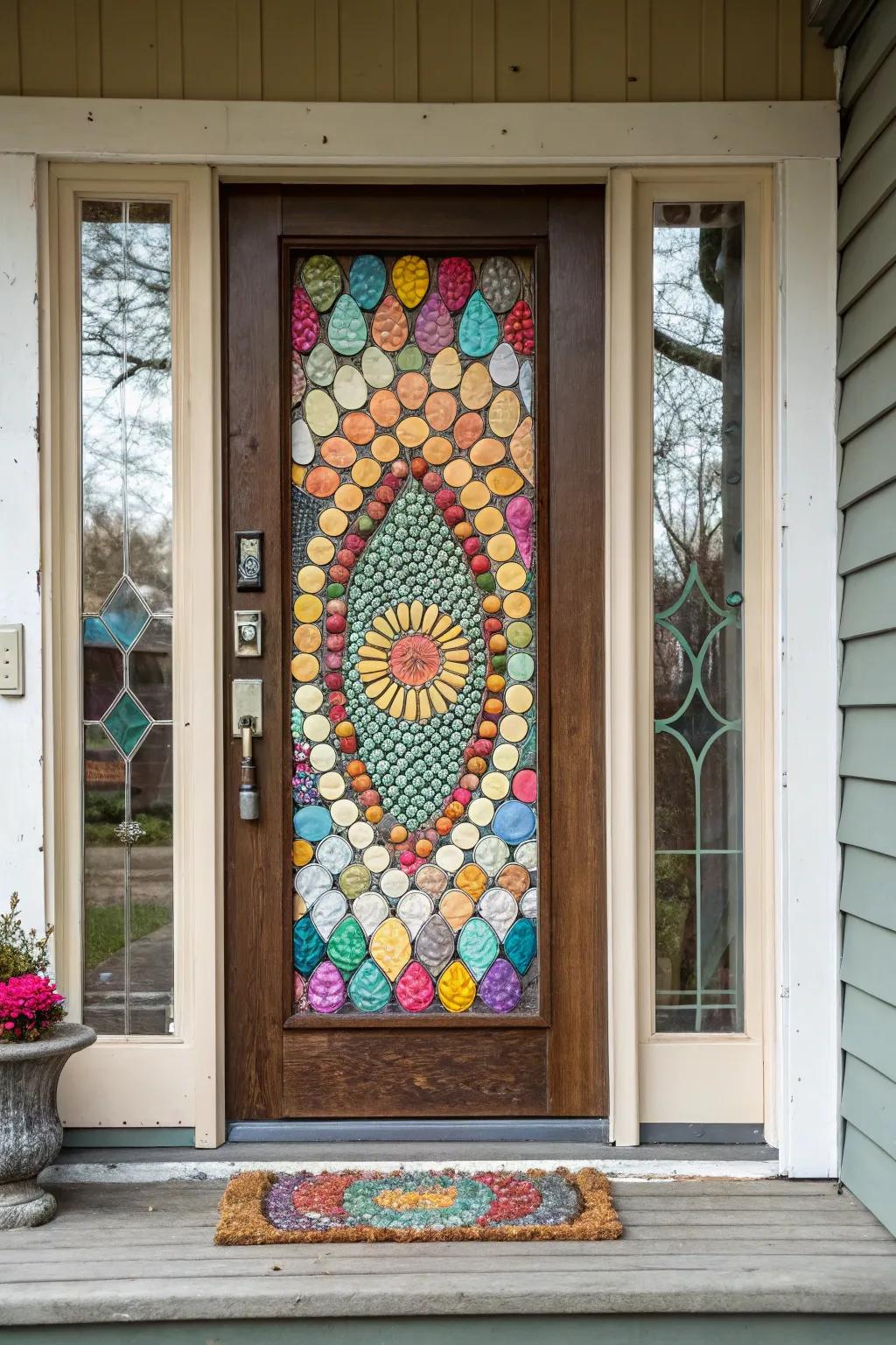 An eggshell mosaic offers a creative and eco-friendly decoration.