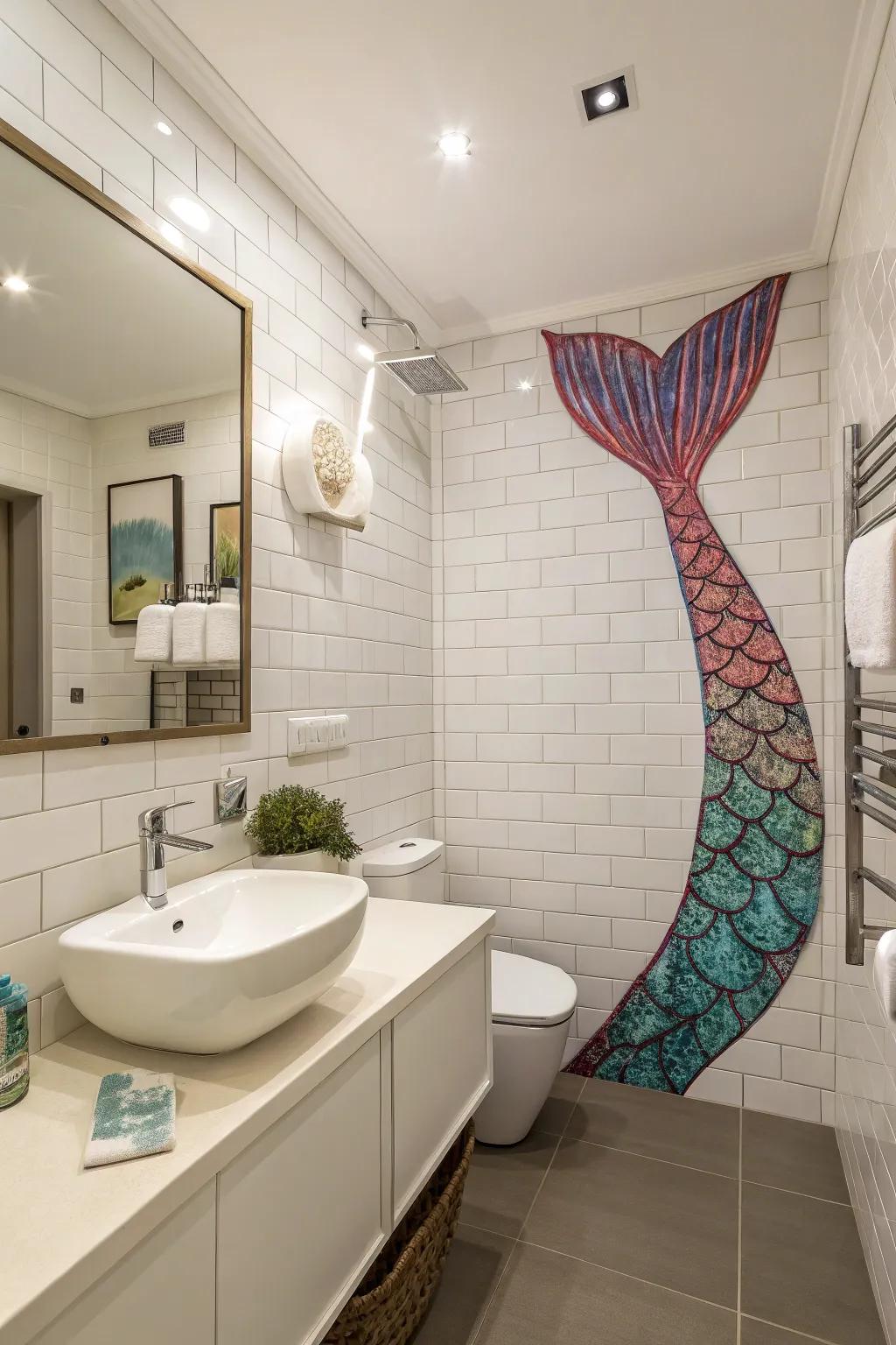 Mermaid tail art adds a whimsical and artistic touch.