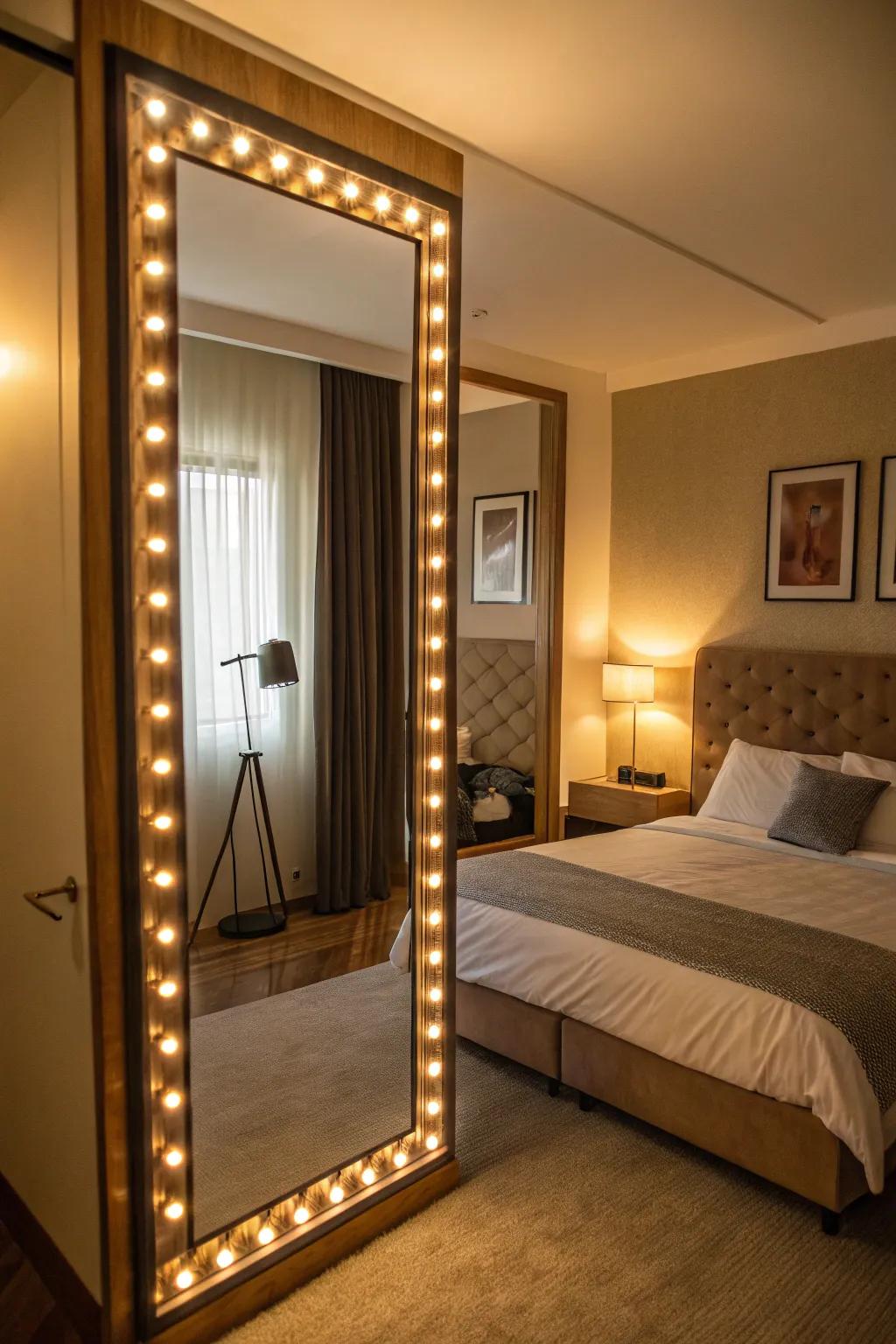 Illuminated mirrors add extra light and functionality to your bedroom.