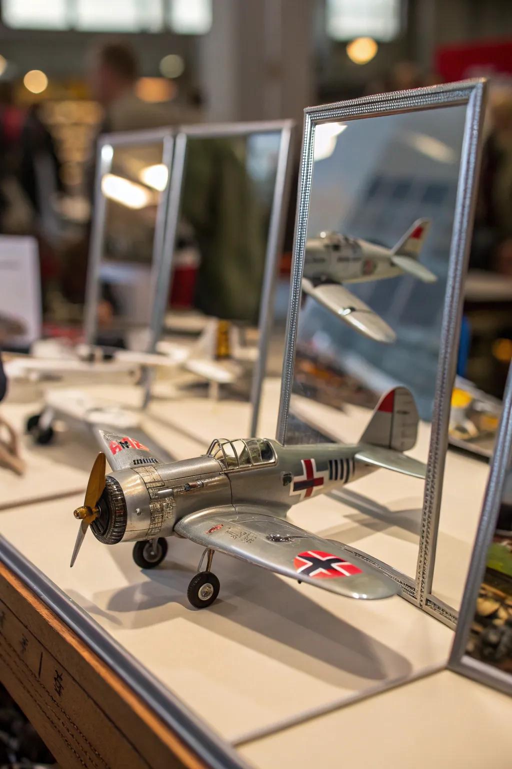 Mirrors add depth and elegance to your model airplane setup.