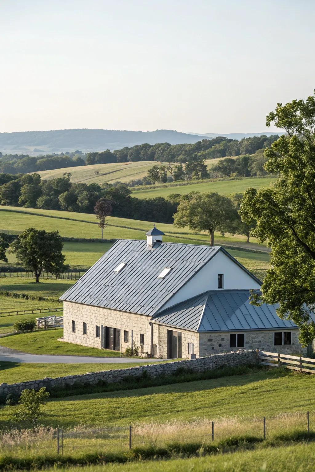 Understated elegance: A farmhouse with a minimalist metal roof.