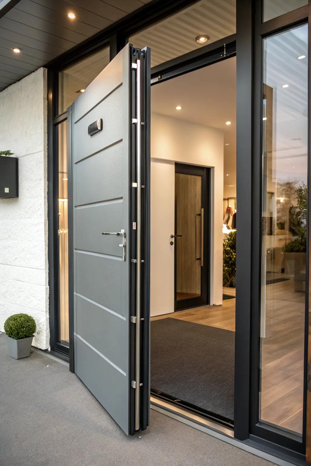 Pivot doors introduce a modern and dramatic entrance.