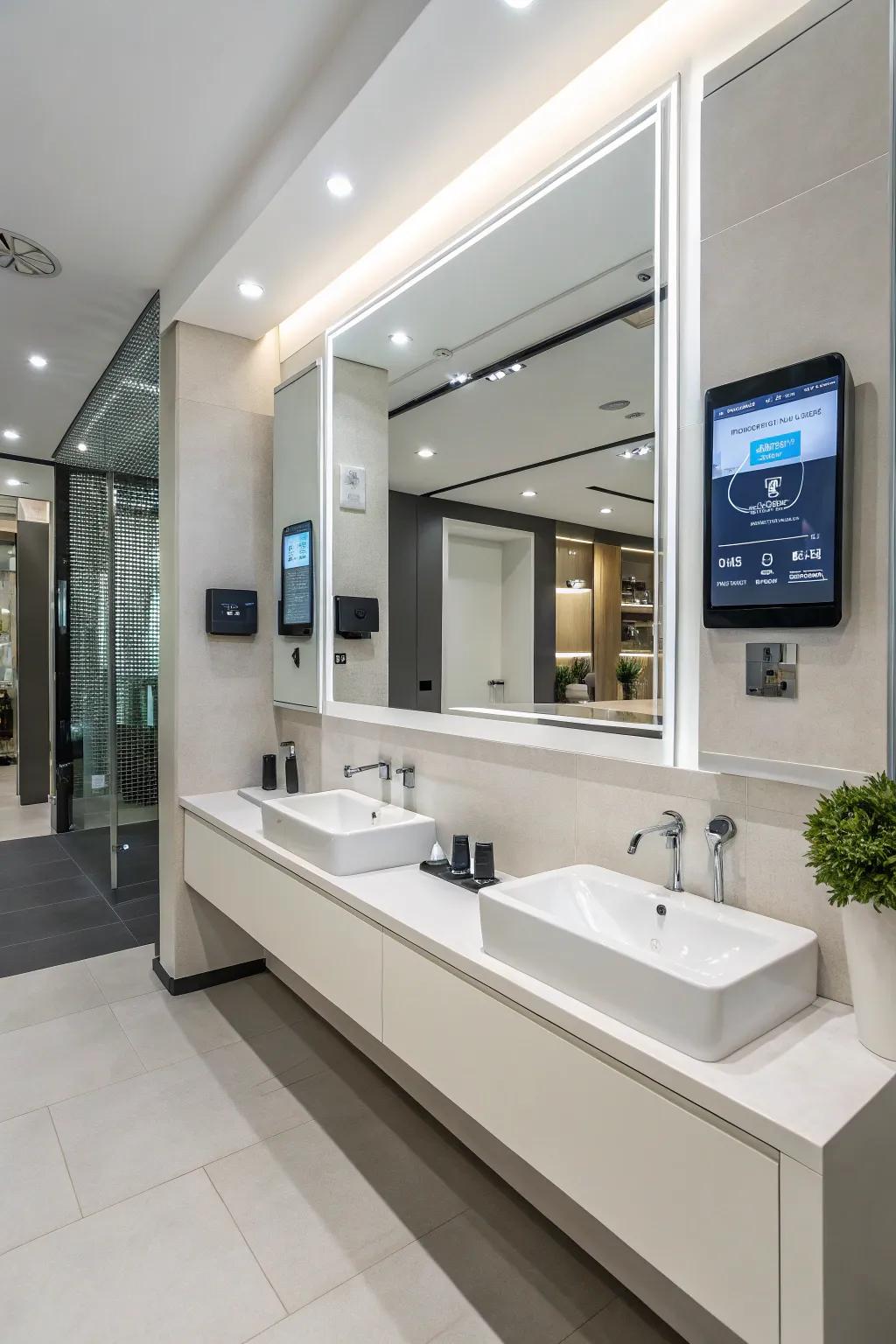 Integrated technology brings convenience to the modern master bathroom.