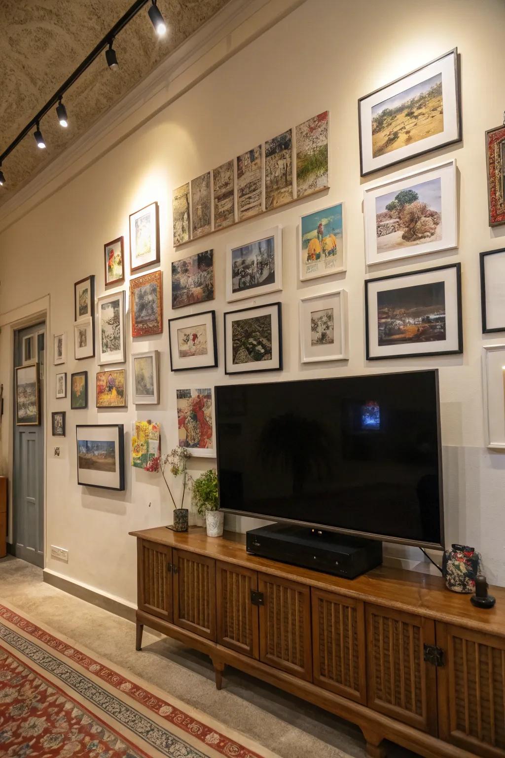 A gallery wall adds character and interest to your TV area.