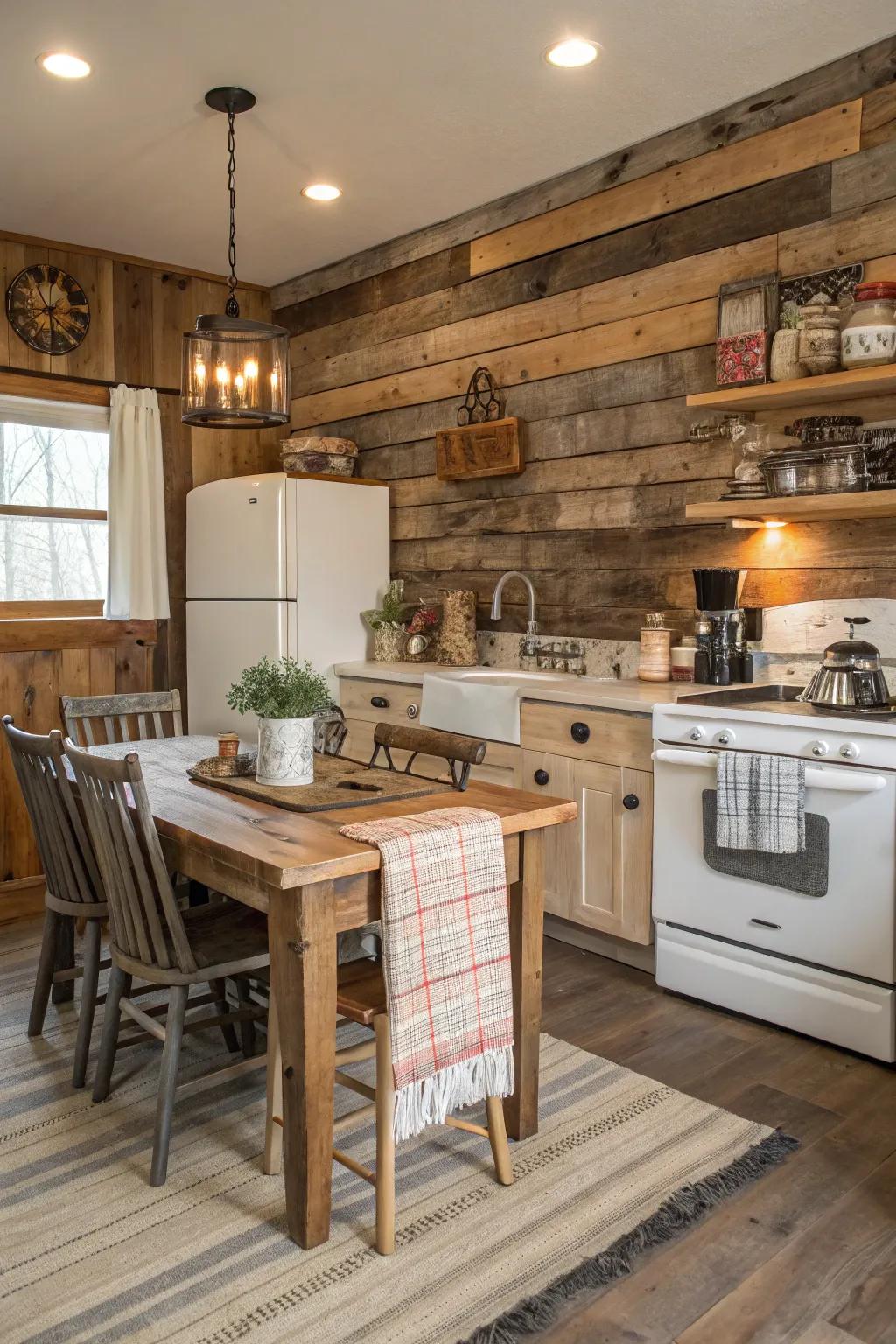 Embrace rustic charm with a reclaimed wood slat accent wall.