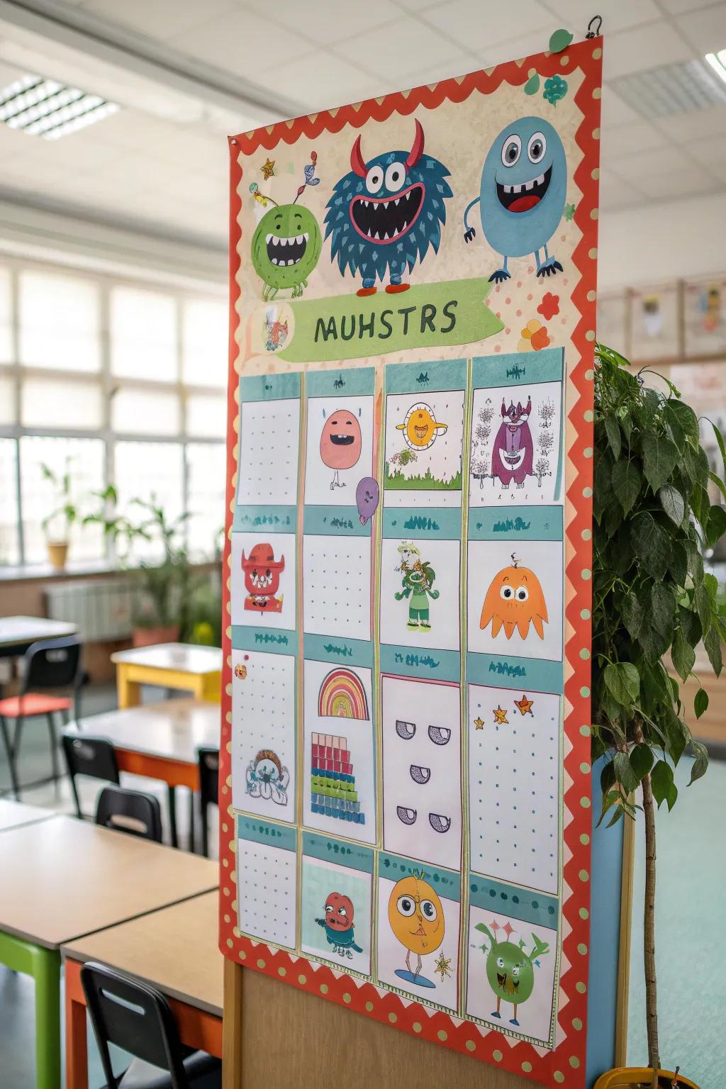 A milestone board that uses monsters to celebrate student achievements.