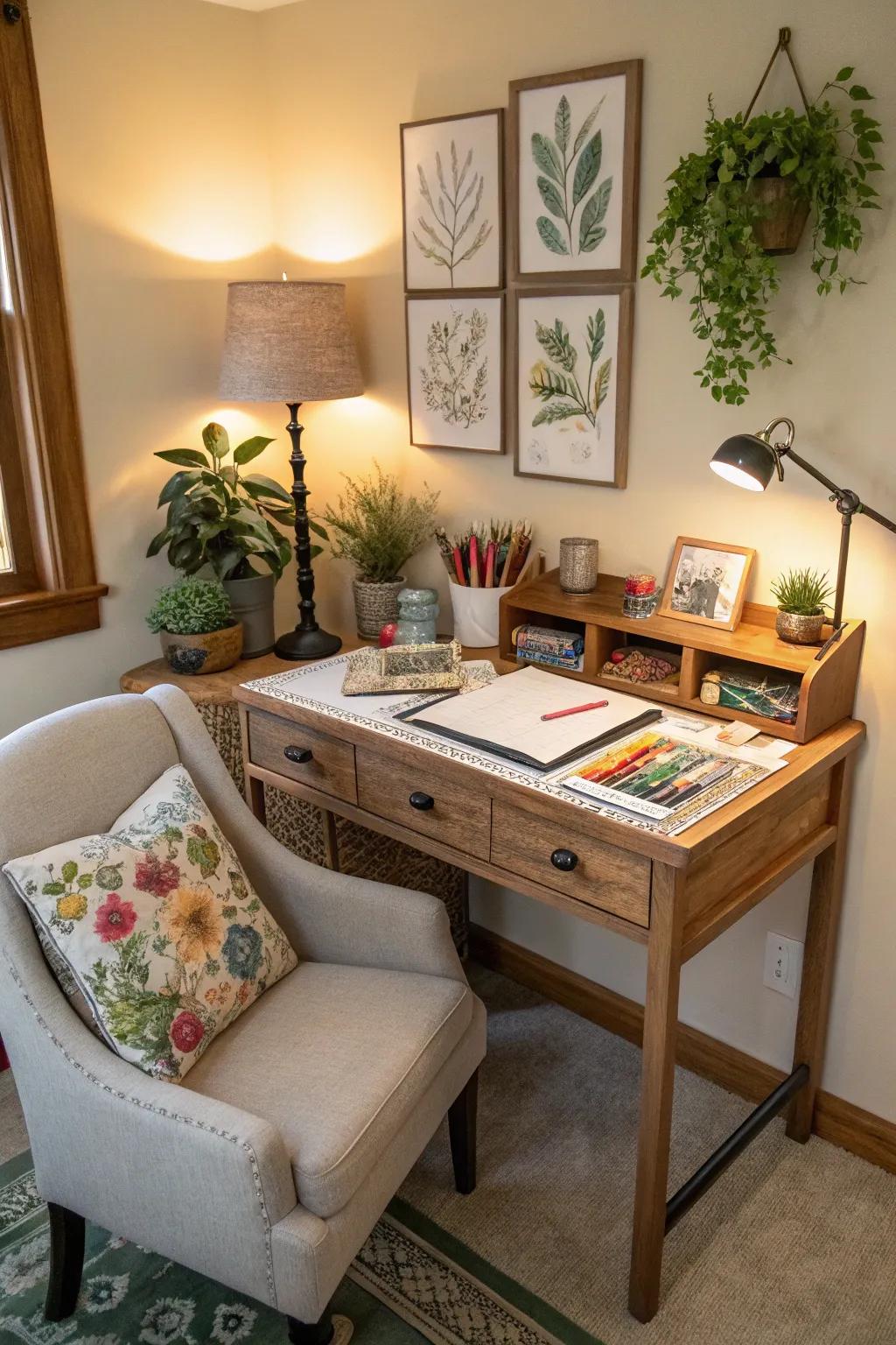 A personal nook for creativity and leisure activities.