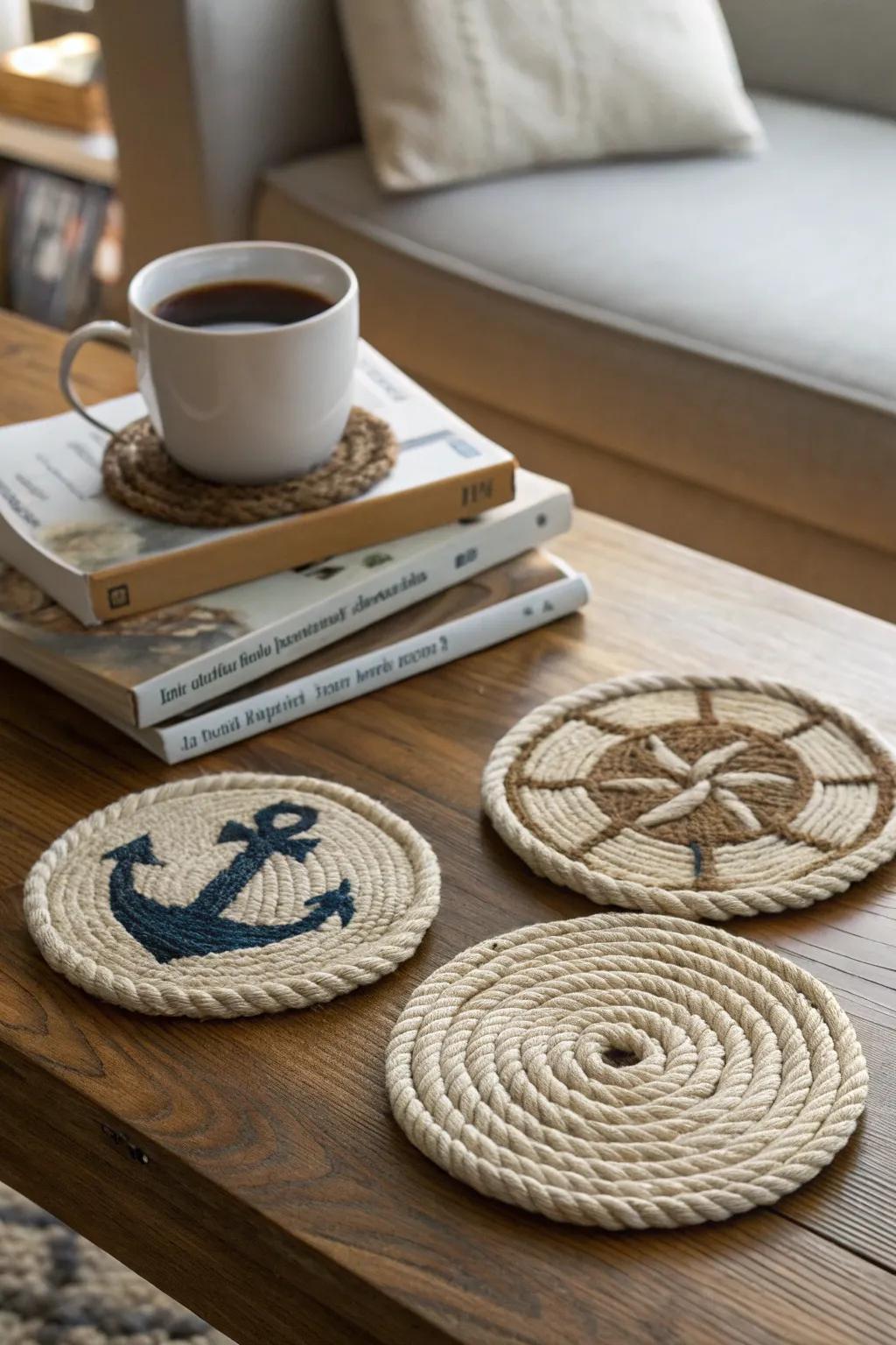 Rope coasters are both practical and stylish for any nautical lover.