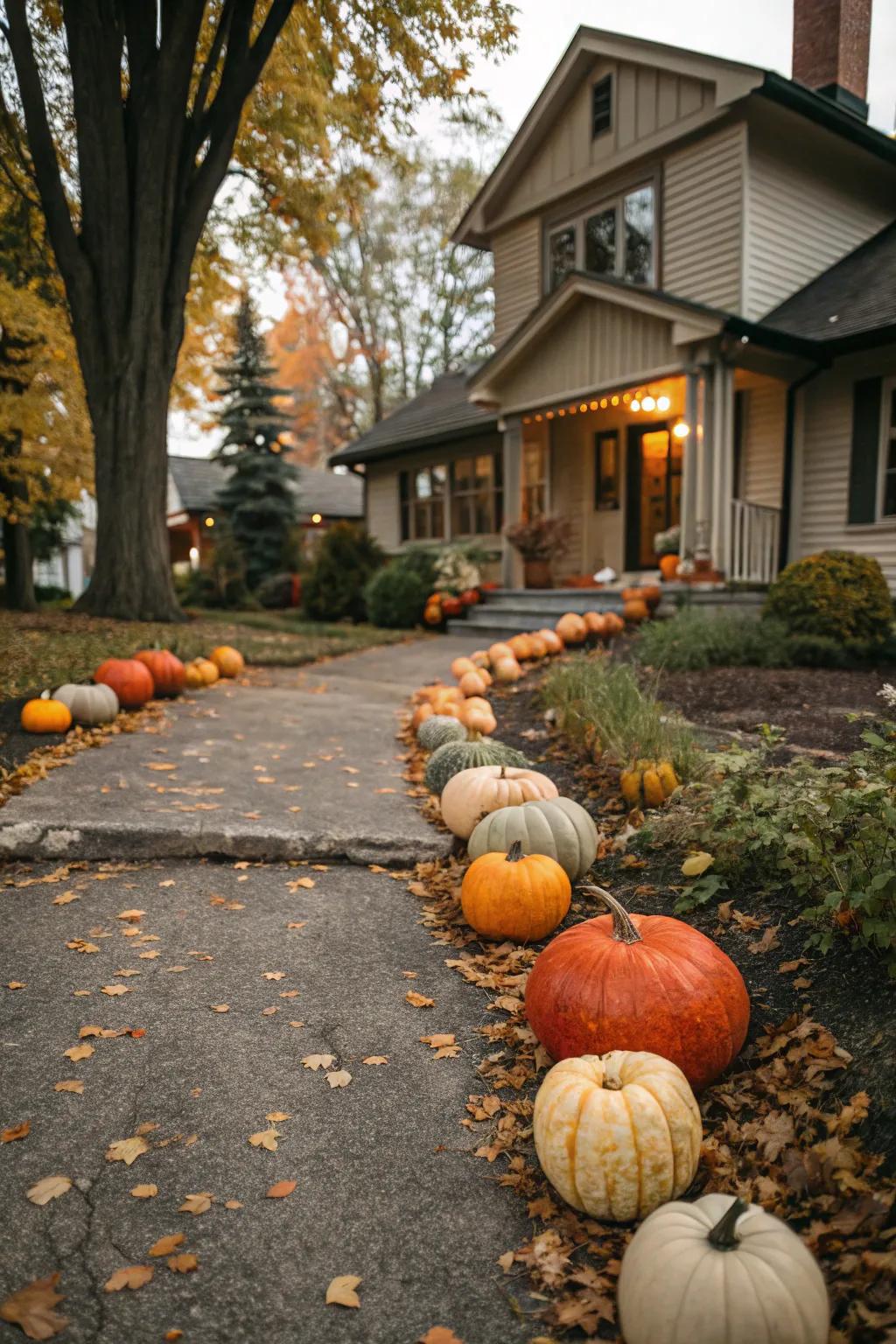 A welcoming trail of pumpkins guiding guests to the Halloween festivities.