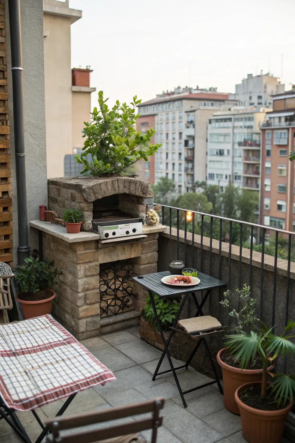 A compact stone BBQ is perfect for urban living spaces.