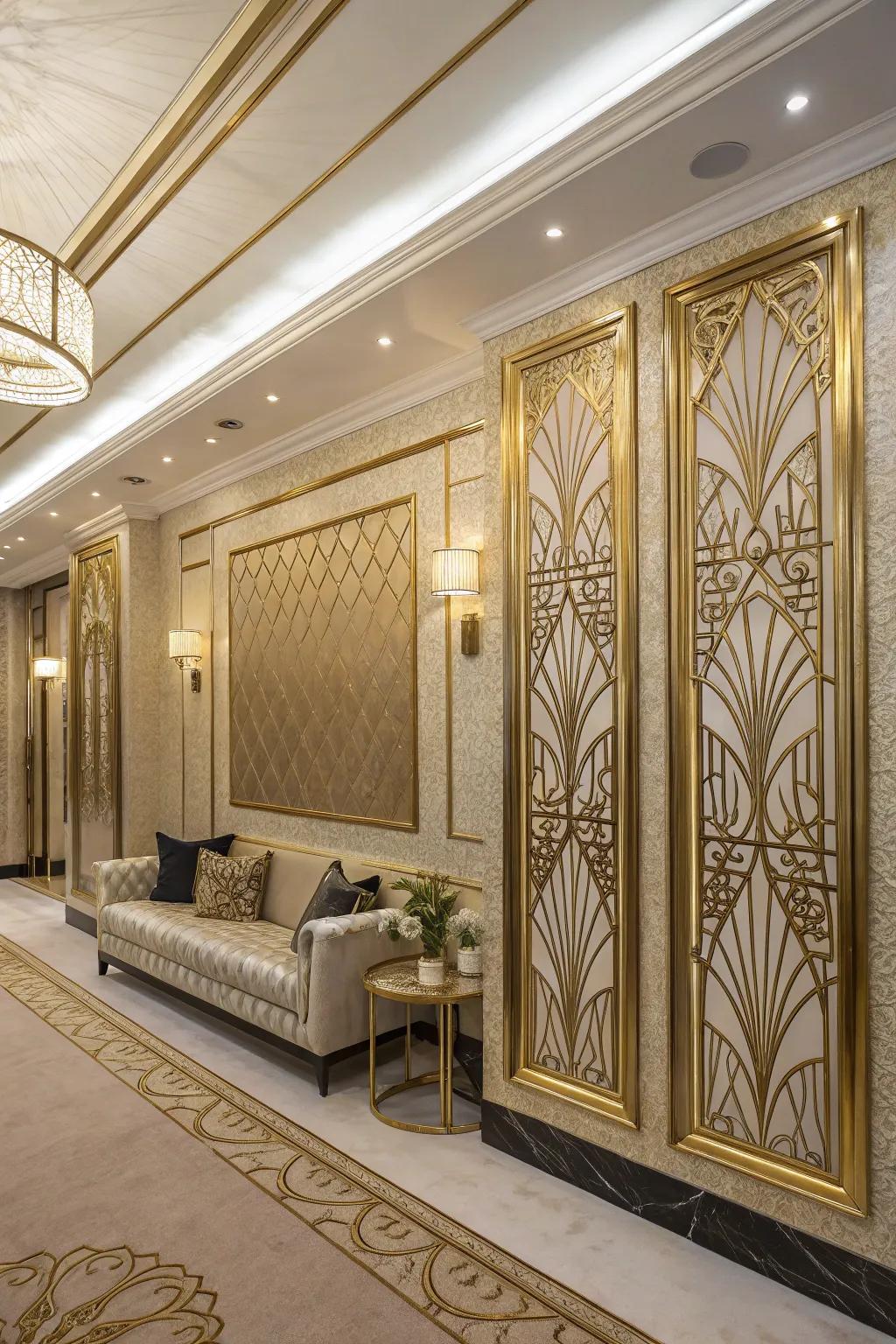 Room with glamorous Art Deco panel designs.