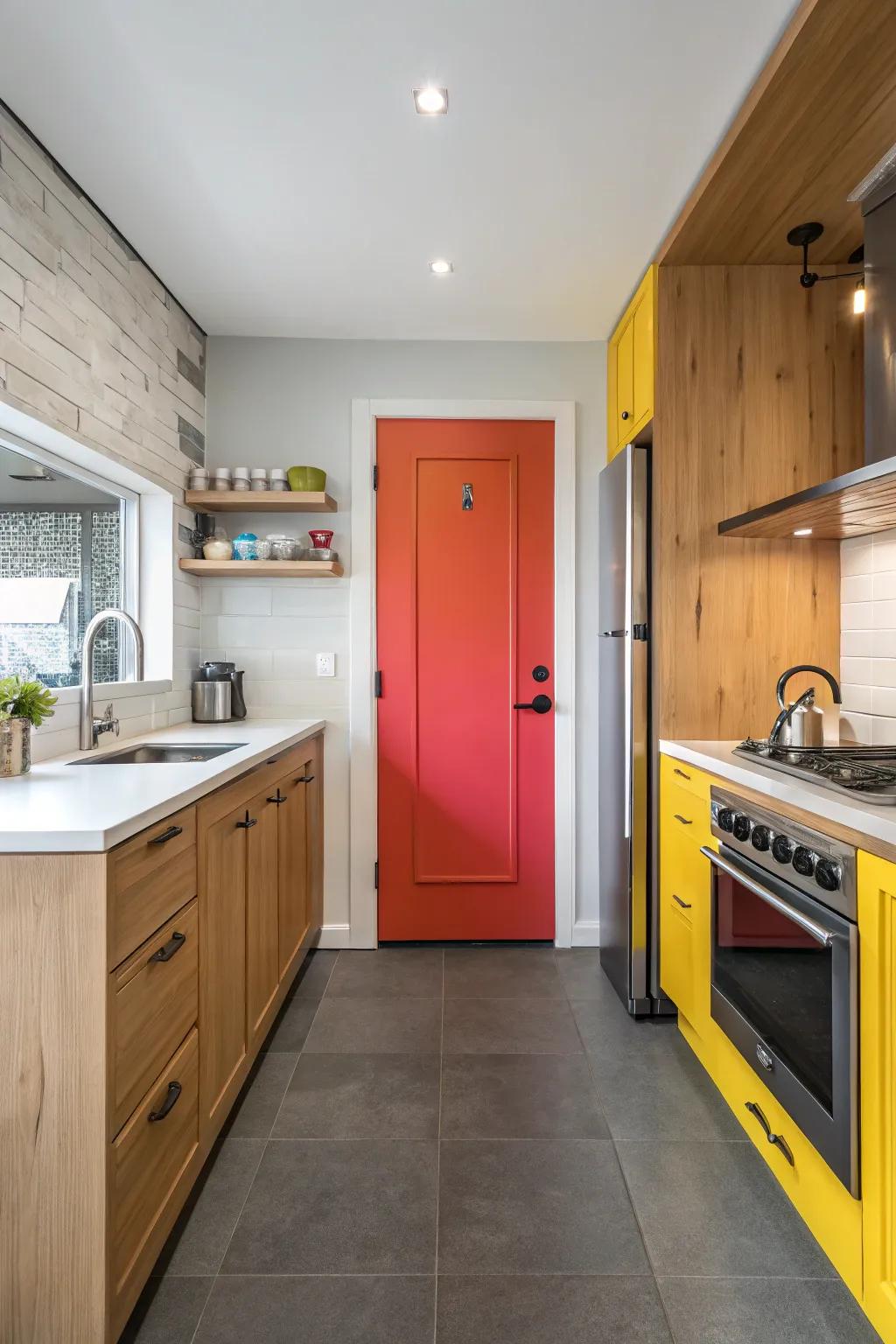 A bold color can make your pantry door a vibrant focal point.