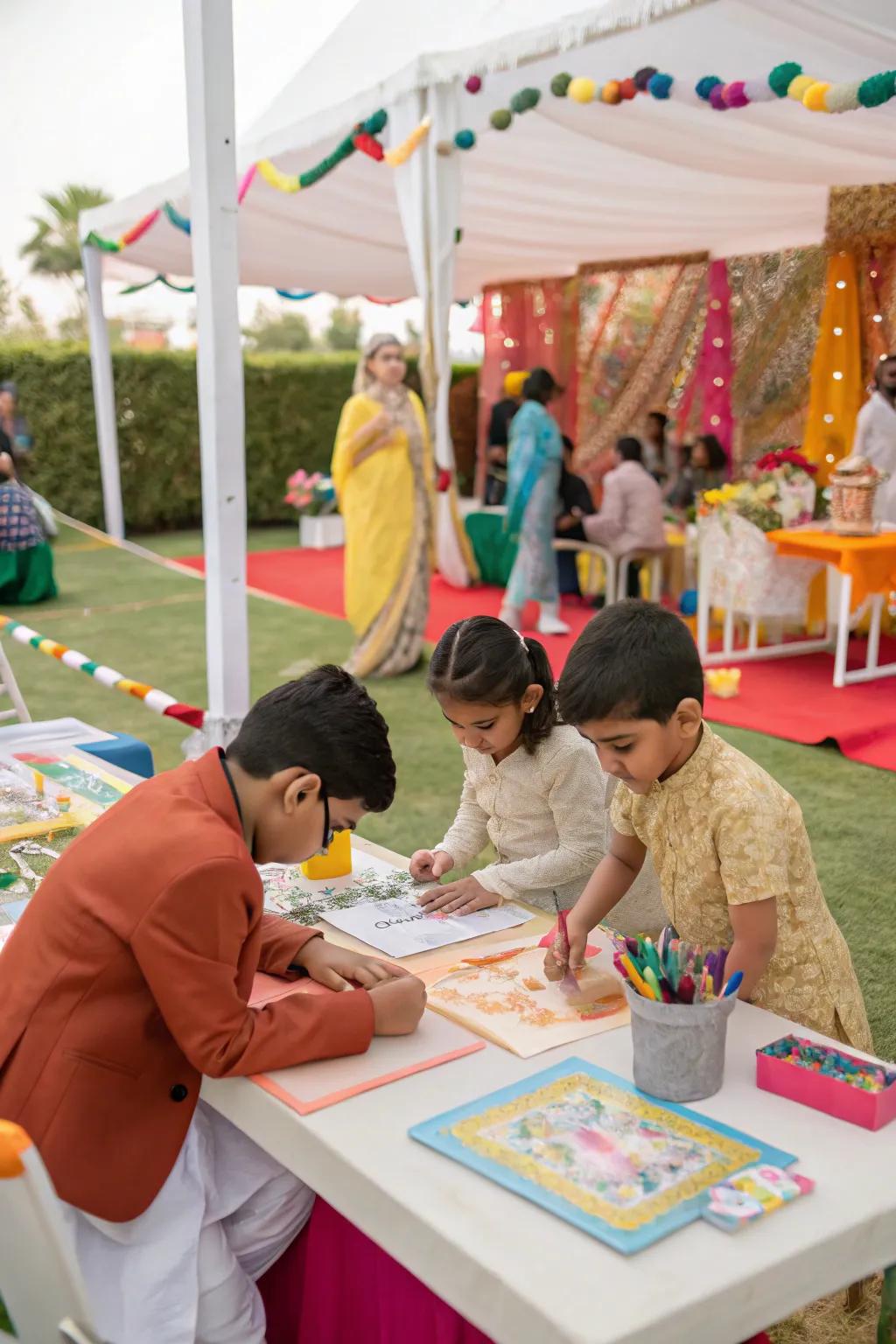 An interactive craft station keeping the little ones entertained.