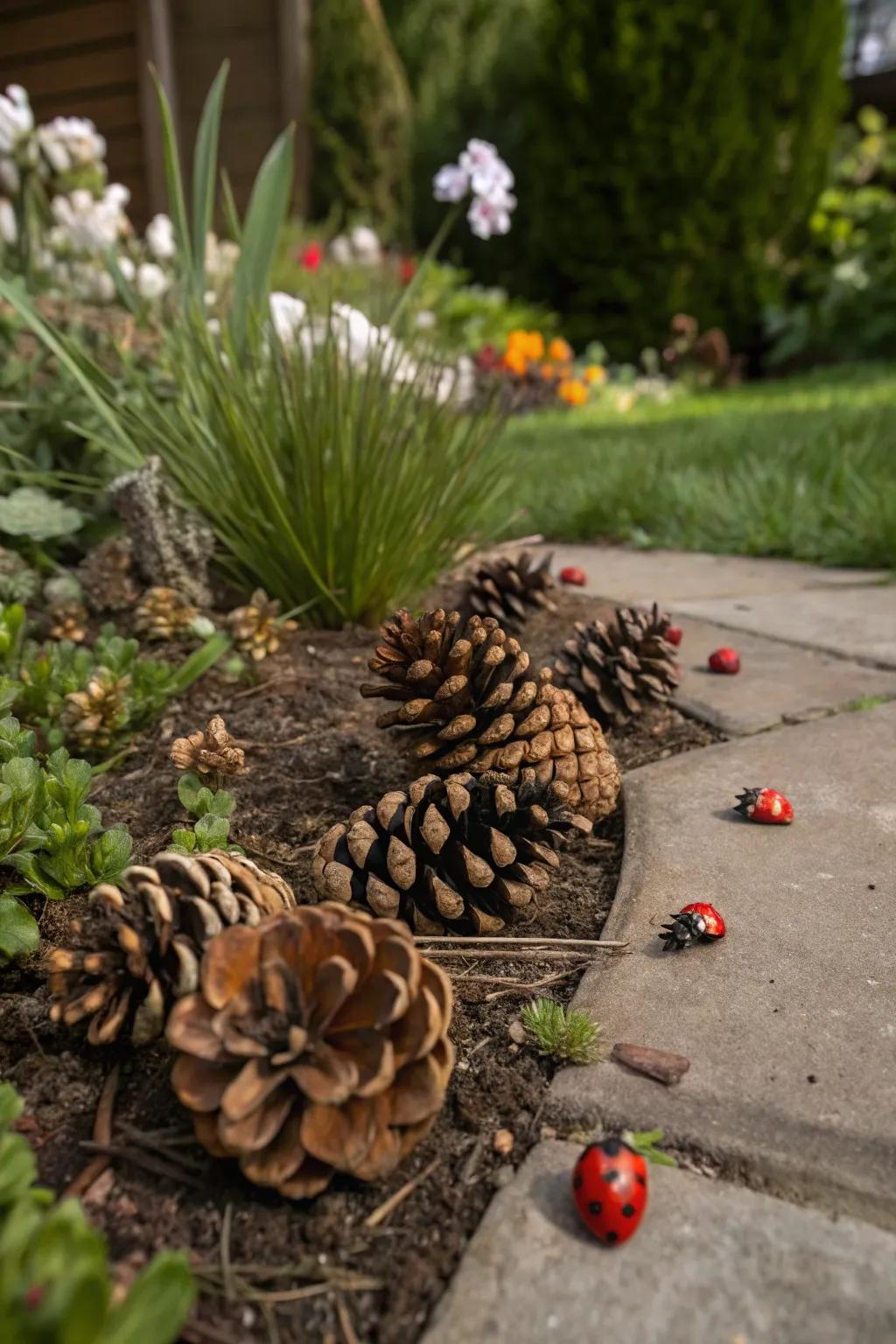 Pinecones offer shelter to beneficial insects like ladybugs.