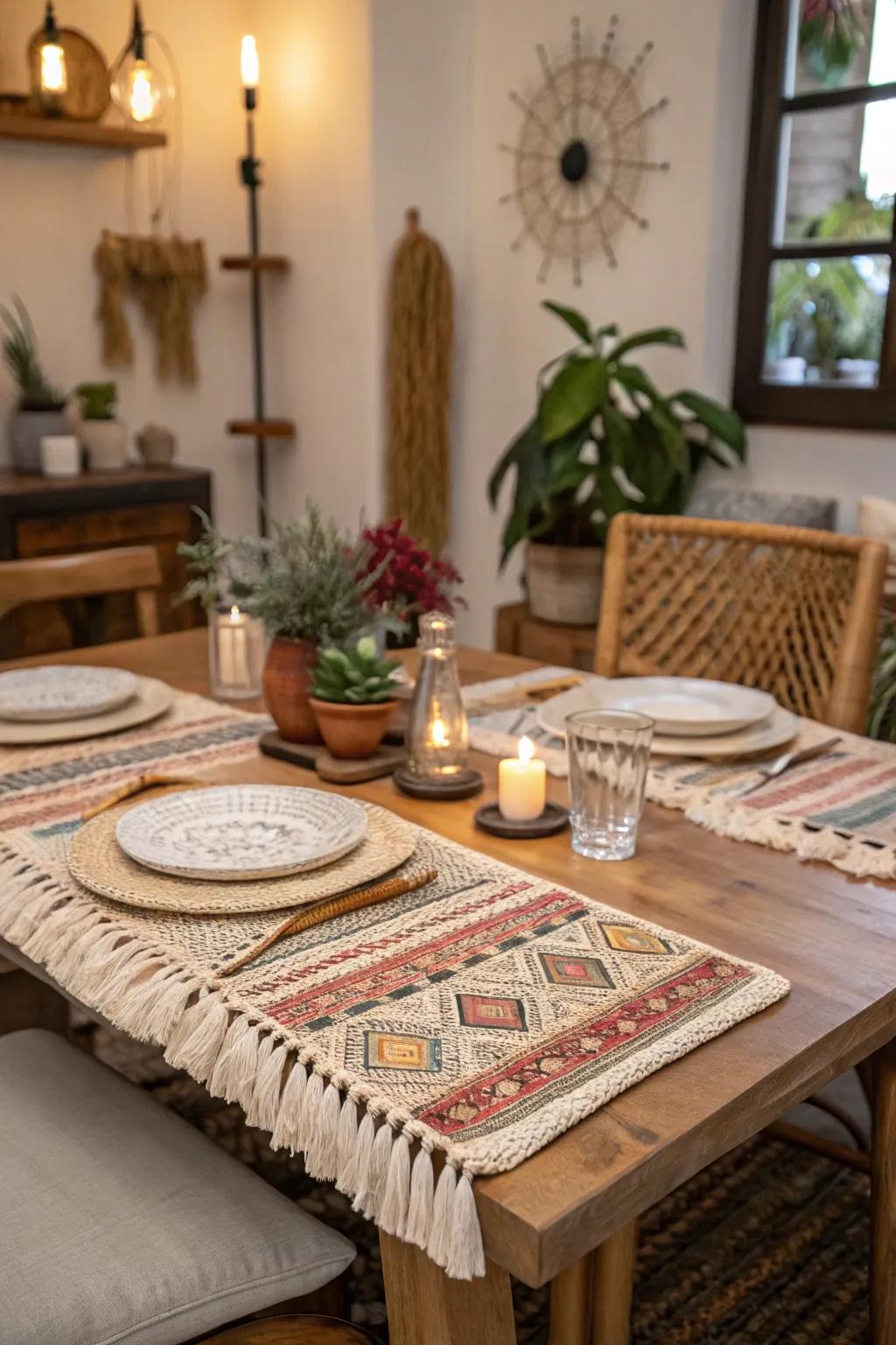 Boho chic placemats offer a relaxed and inviting atmosphere.