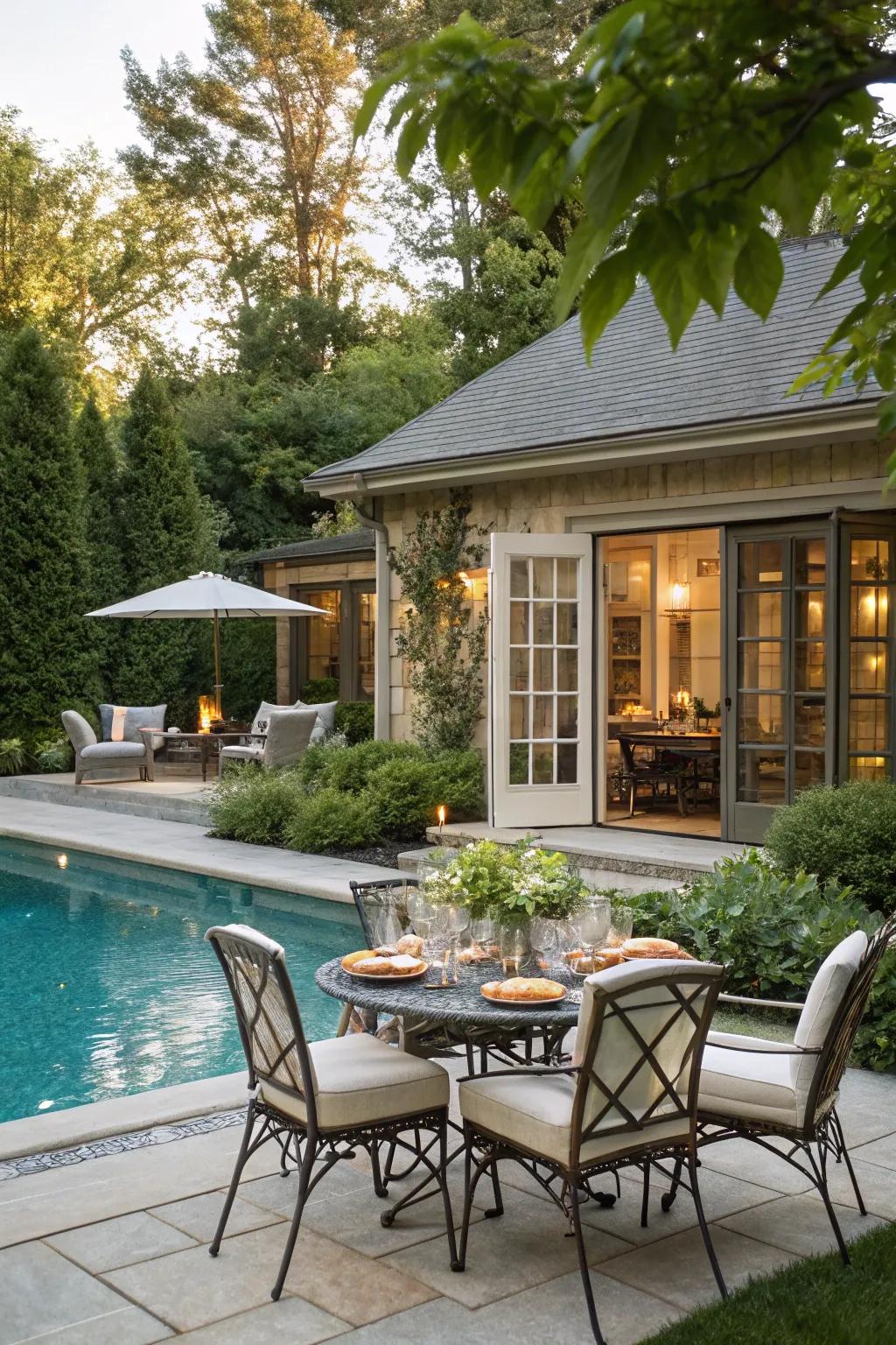 Enjoy outdoor dining with a dedicated poolside space