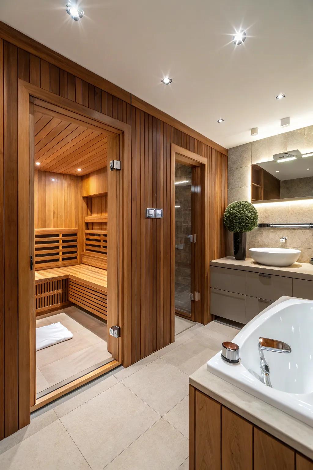 A sauna adds a touch of luxury and relaxation.