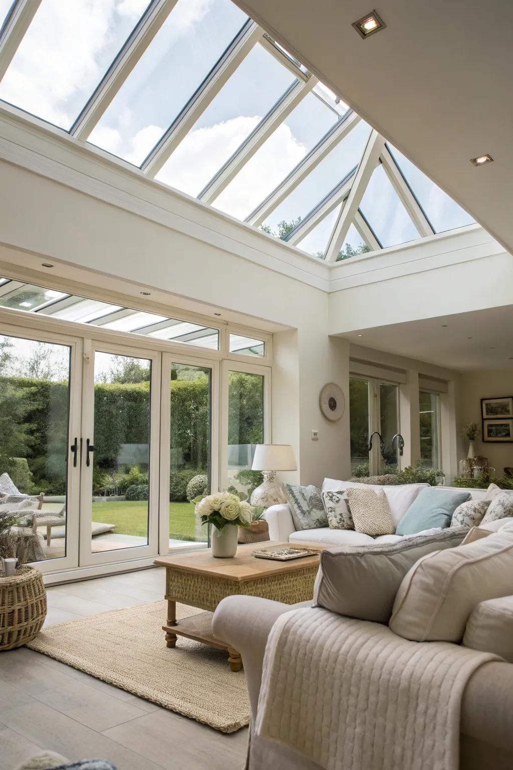 Skylights provide abundant natural light while maintaining privacy.