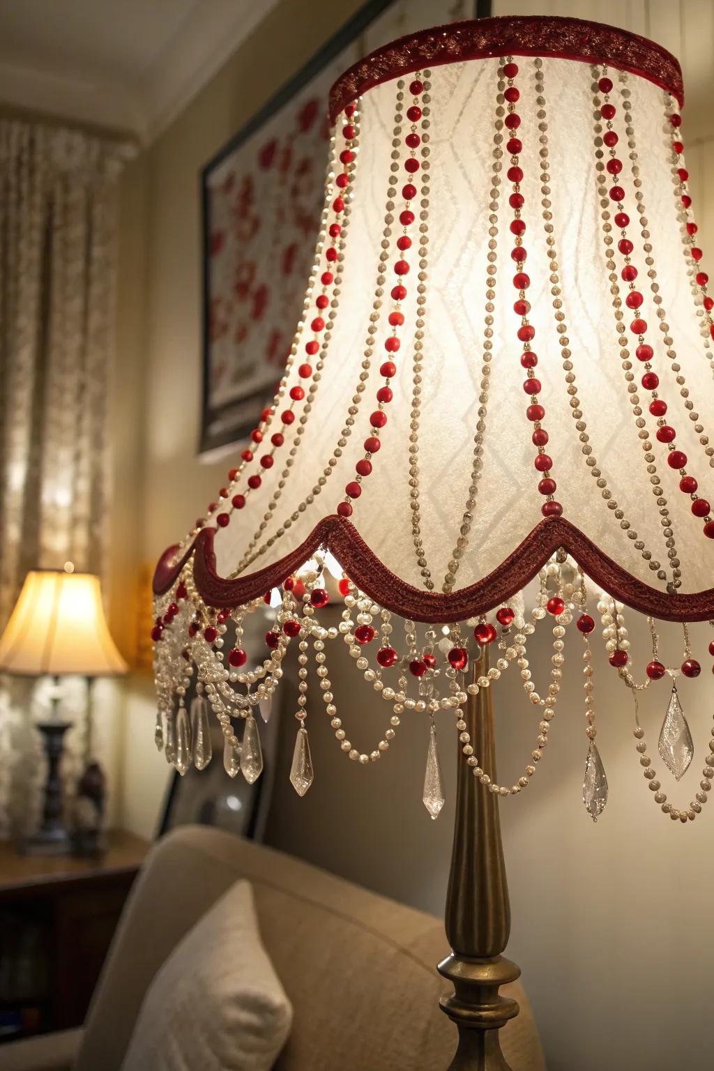 Create a cozy ambiance with beaded lampshades.