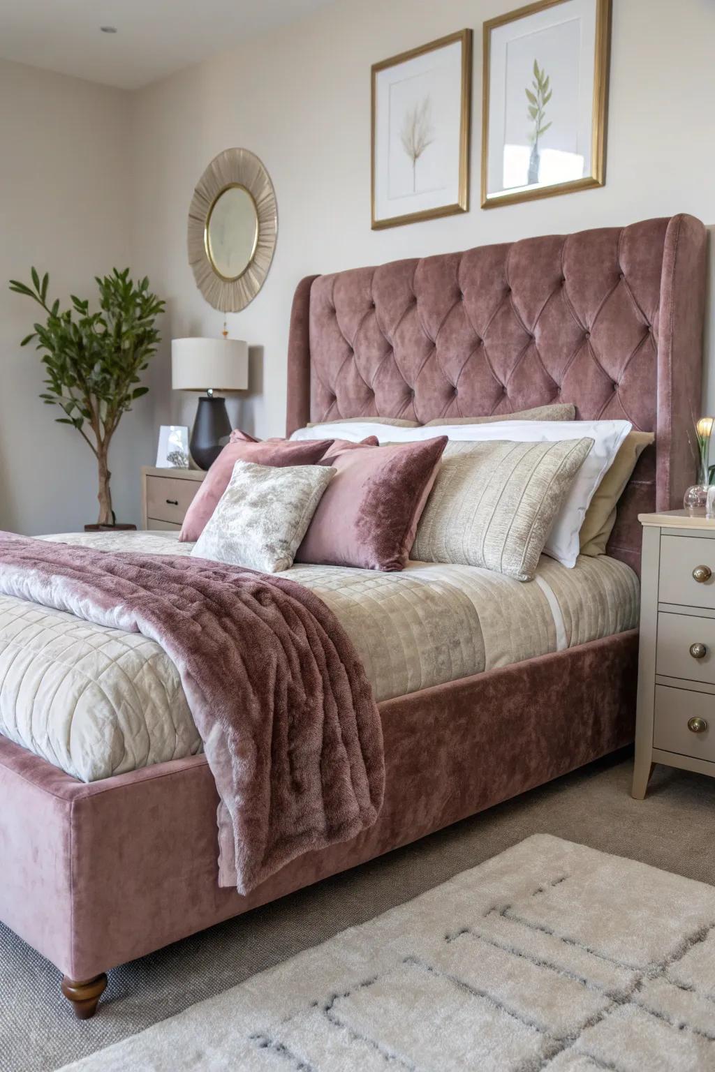 Velvet adds a luxurious and tactile element to the bedroom.