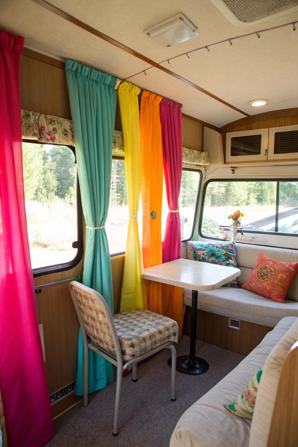 Brighten your space with a pop of colorful curtains.